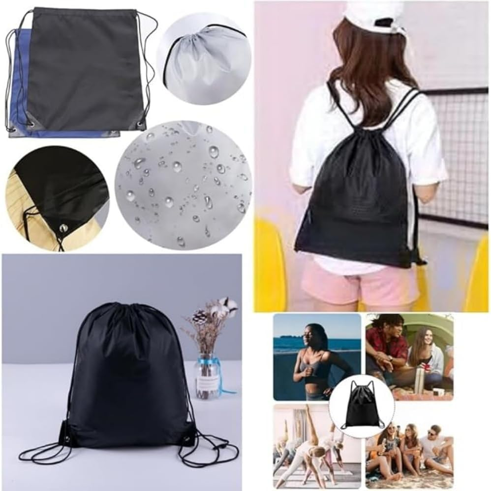 Fabselection 3Pcs Drawstring Backpack Bulk Drawstring Bag Nylon Cinch Sack Backpack Bag,Drawstring Bag String Backpack Bulk Tote Sack Cinch Bag Sport Bag Nylon Draw String Sport Bag（Black） image number 3
