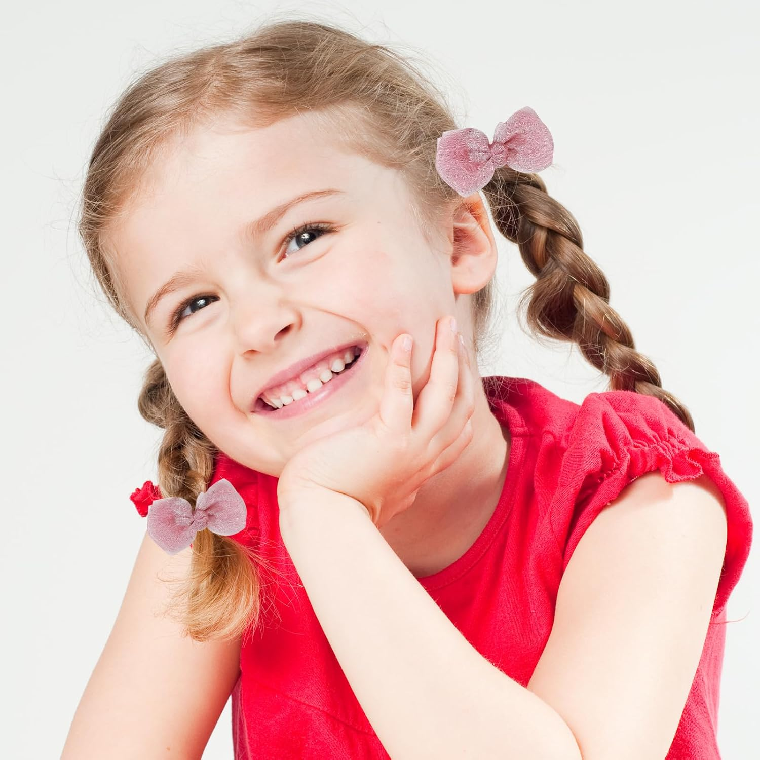 Hair Scrunchies Pink Bow, Pack of 10 Flower Small Hair Bows Hair Bows Girls Cute Bows Flowers Braid Scrunchie Bow Hair Scrunchie Women'S Styling Hair Accessories Girls image number 5