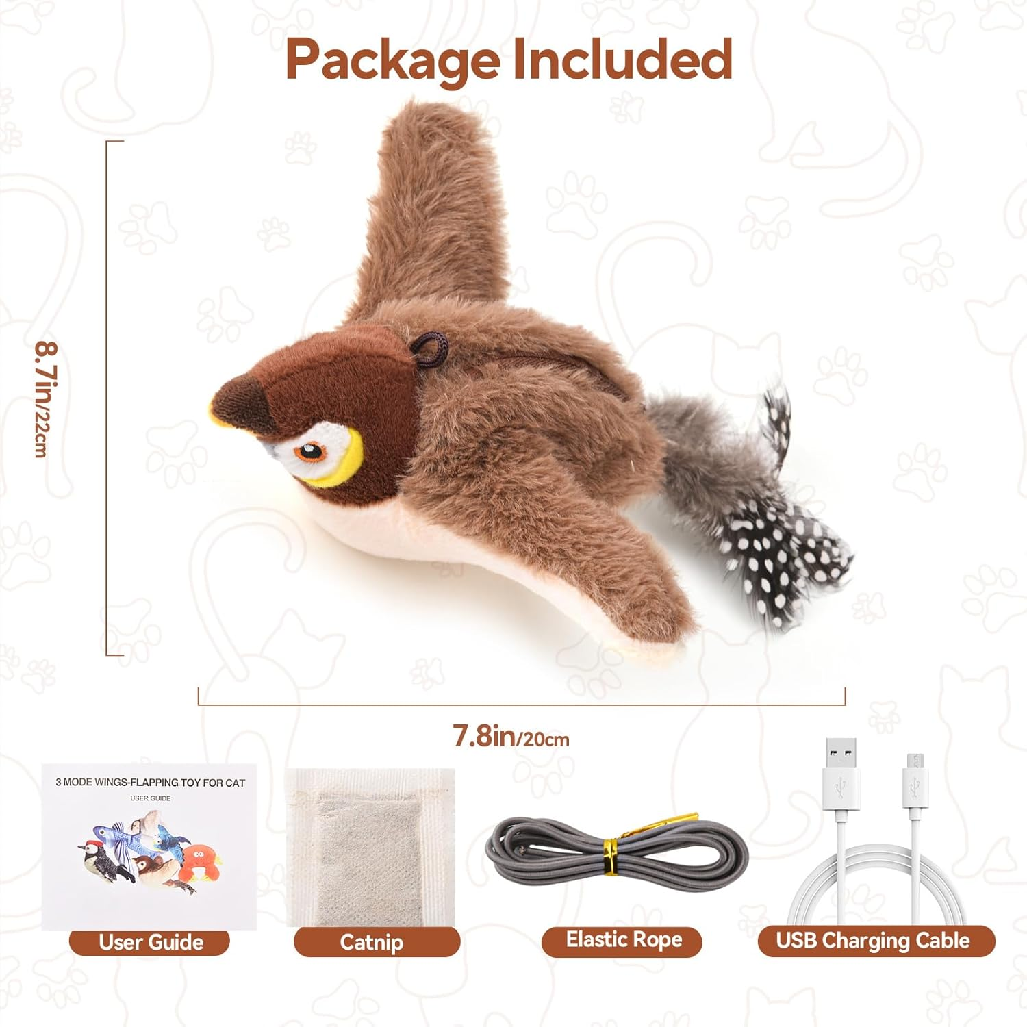 AUSCAT Flappy Bird Cat Toy, Simulated Chirping Bird Cat Toy Flapping Wings, Rechargeable，Interactive Catnip Toys for Indoor Kittens