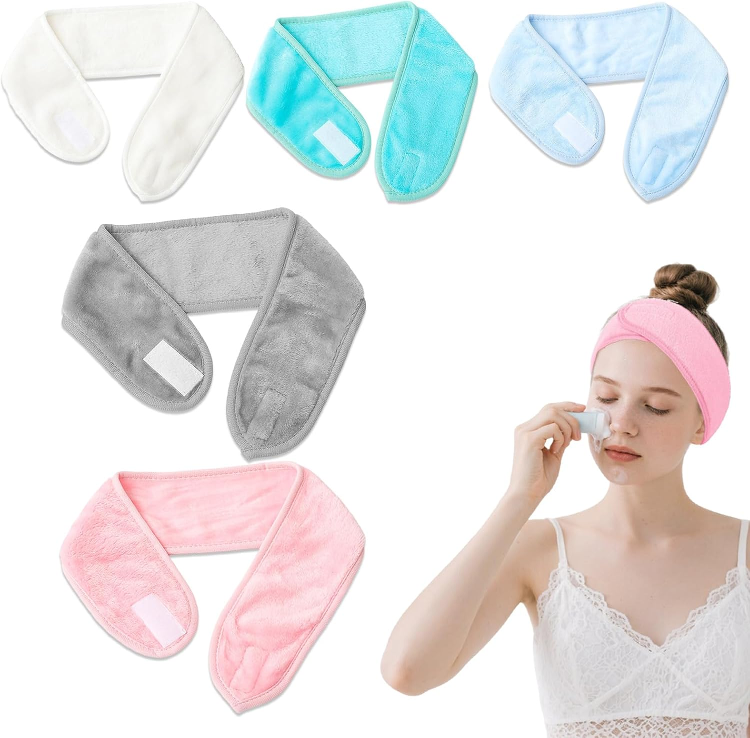 Women'S Cosmetic Hair Band, Set of 5 in Various Colours, 65 Cm, Soft and Adjustable image number 4