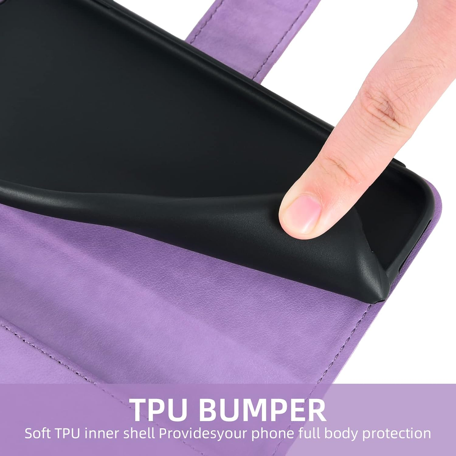 Asuwish Compatible with Iphone 15 Pro 6.1 Inch Wallet Case and Tempered Glass Screen Protector Flip Credit Card Holder Cell Phone Cover for Iphone15Pro 5G I I-Phone I15 Iphone15 15Pro Women Men Purple - Purple image number 4