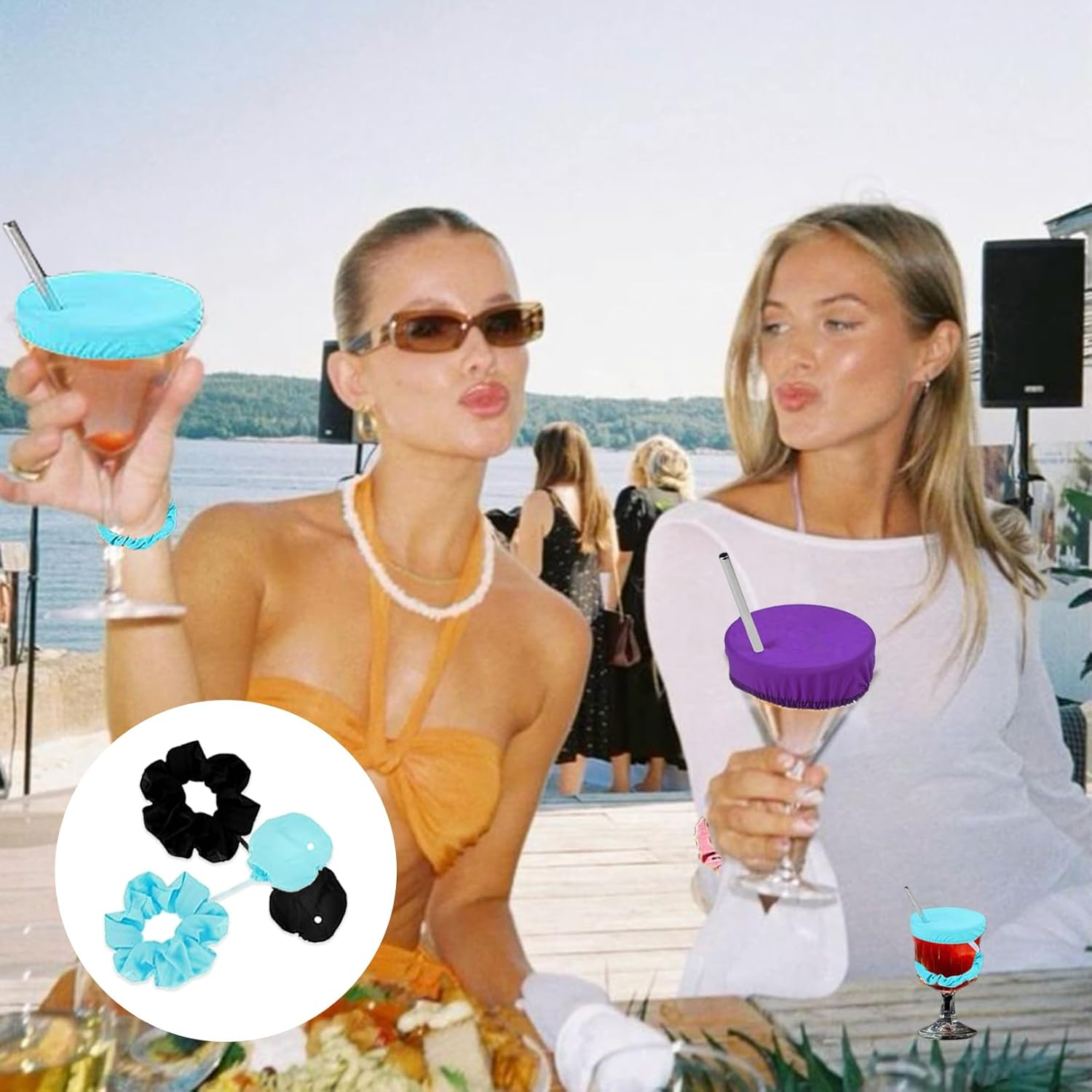 Pack of 3 Ko Drop Protection Bracelet, Drink Protection Lid, Cap Scrunchie Hair Band, Drink Cover, Hair Scrunchie, Reusable Drink Lid, Night Cap, Ideal for Bars and Parties