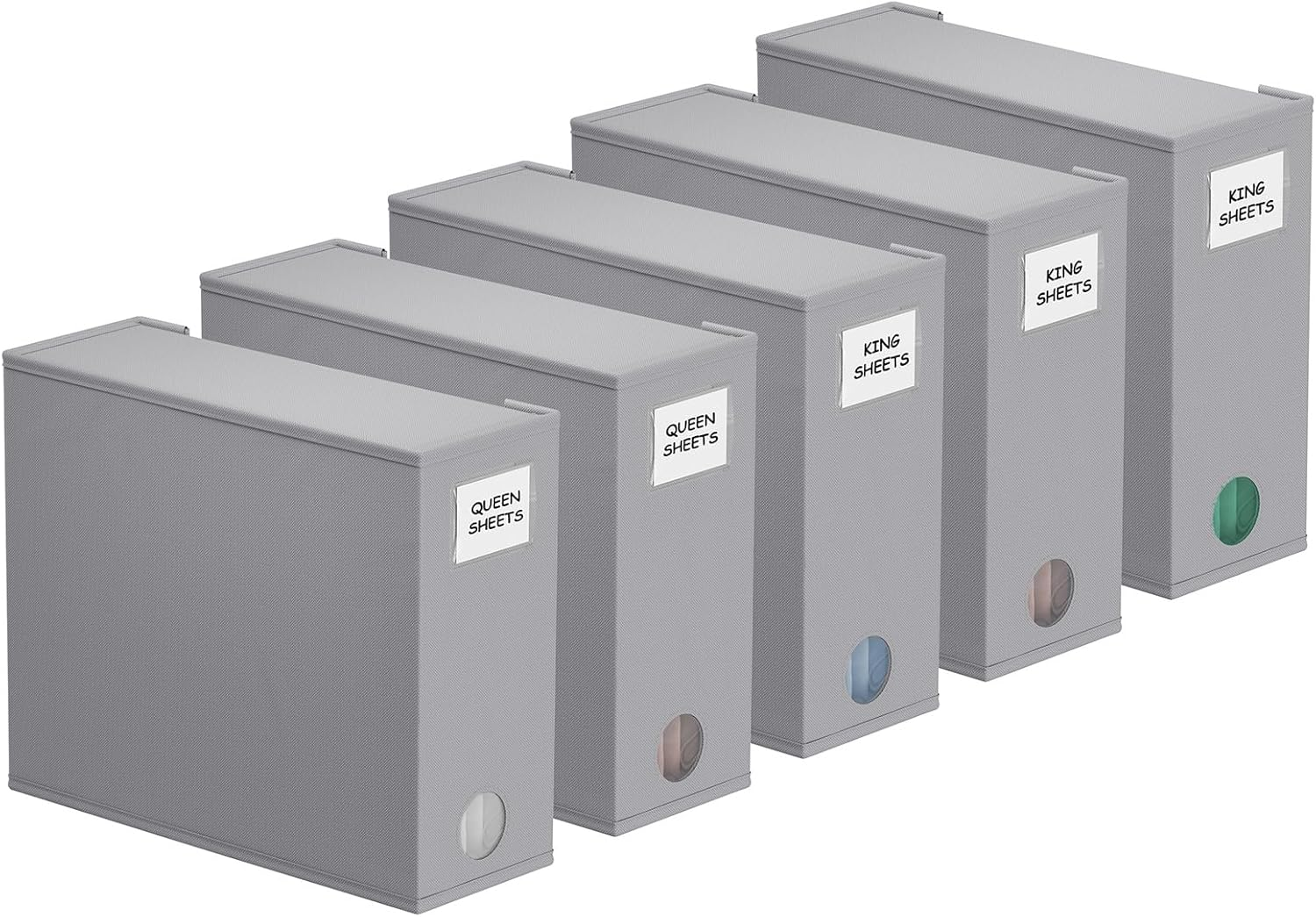 Spaceaid 5 Pack Bed Sheet Organizers and Storage, Foldable Sheet Organizer for Linen Closet, Sheets Set Folder Keeper with Window XL (Queen & King Size) Organizing Bedding Container, Beige