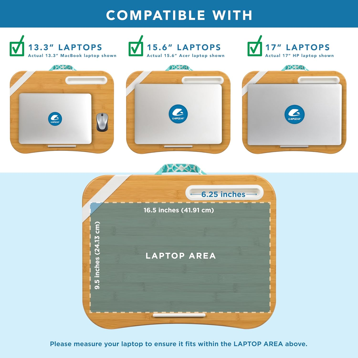 LAPGEAR Designer Lap Desk with Phone Holder and Device Ledge - Aqua Trellis - Fits up to 15.6 Inch Laptops - Style No. 45422 image number 6