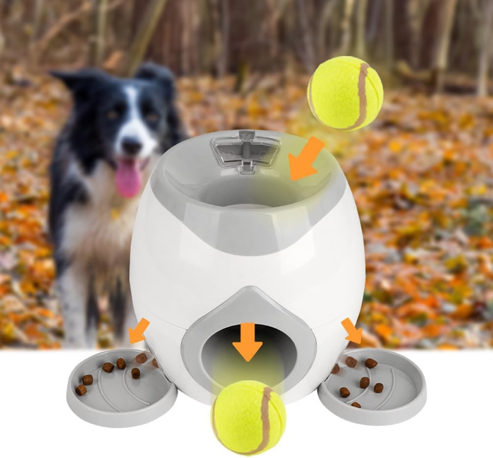 Pet Tennis Ball Launcher Toy, Automatic Pet Feeder Fetch Tennis Ball Launcher Dog Interactive Throwing Ball Machine Puzzle Toy for for Dog IQ Training (White)