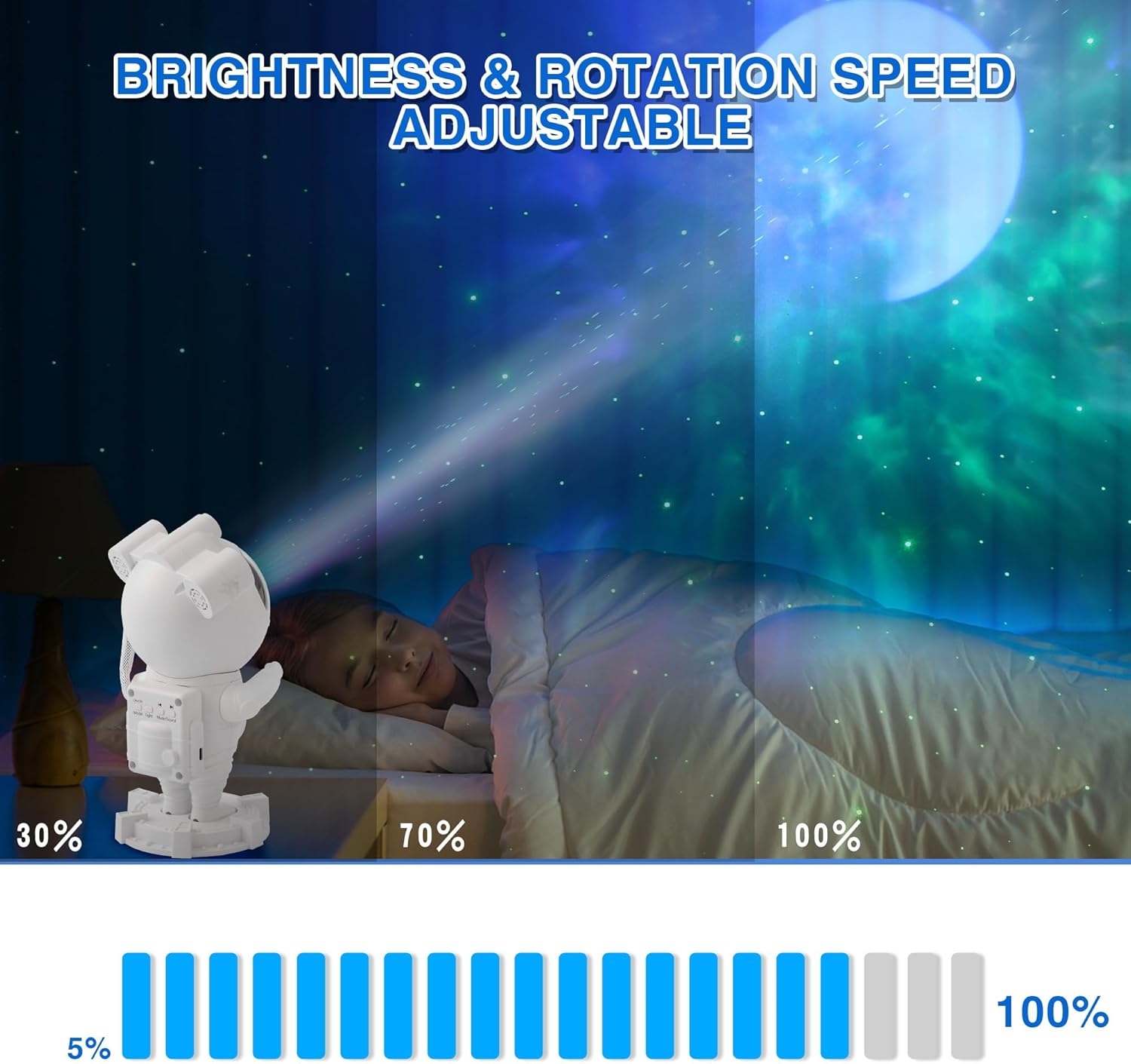 Star Projector Galaxy Light with Bluetooth Speaker,9 Nebula Effects & 8 Natural Sounds,360&deg; Rotation Astronaut Space Night Light with Remote and Timer for Kids Adults Bedroom Decor image number 4