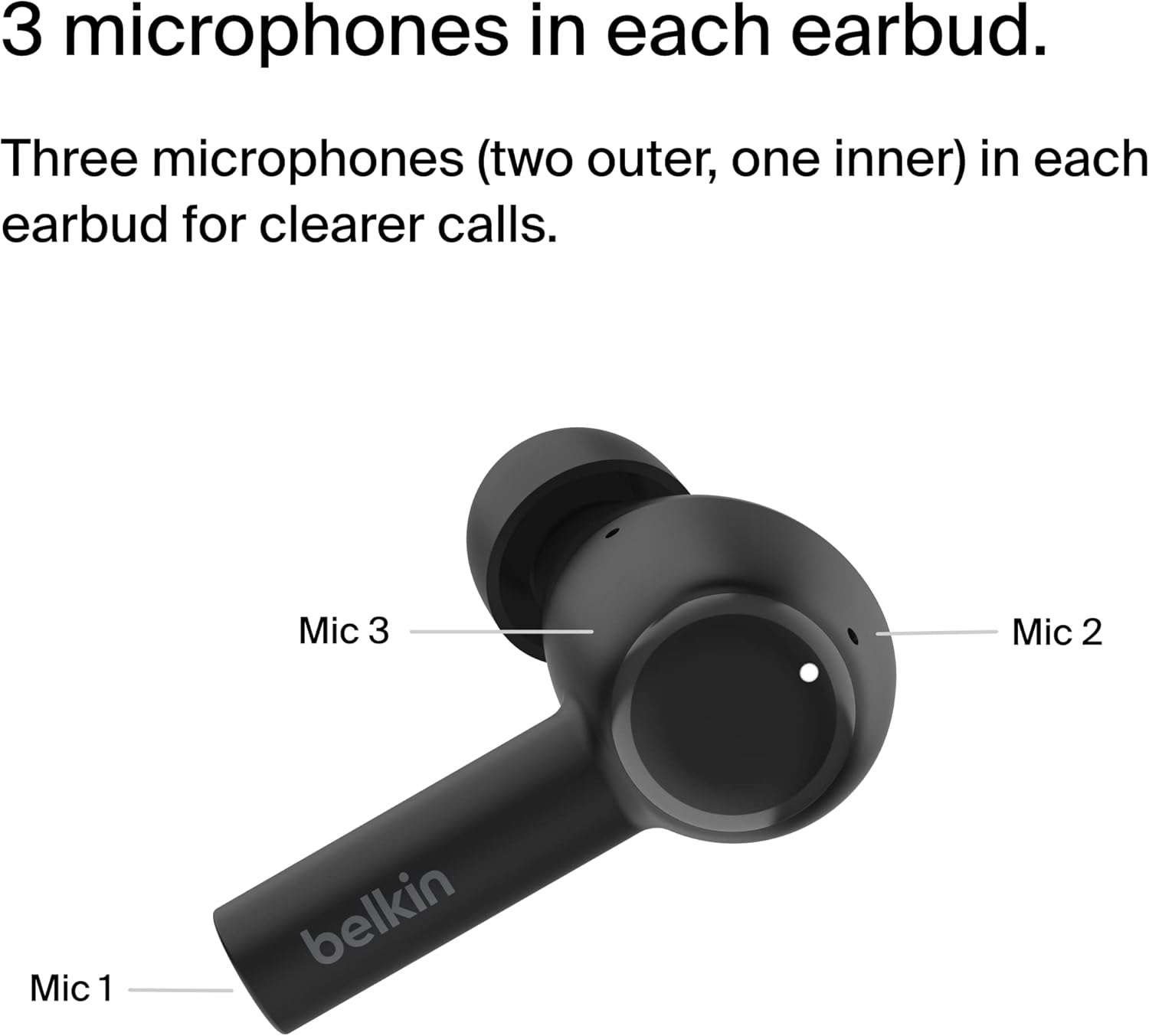 Belkin Soundform&trade; Pulse Noise Cancelling In-Ear Earphones, Wireless Charging Case, 3 Microphones per Earbud, Splash Proof IPX5 Bluetooth Headphones for Iphone, Samsung - Black - White image number 7
