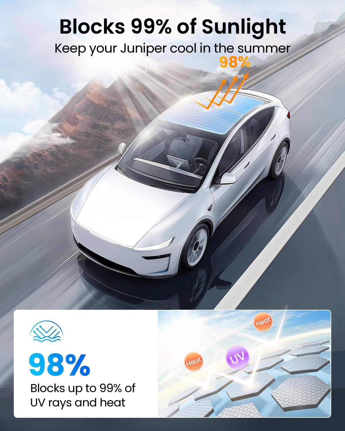 REEVAA 2025 Upgrade Tesla Model Y New (Juniper) Sunshade Roof [No Gaps, No-Sagging] Tesla Y Accessories Heat Insulation Foldable Glass Sunroof Cover for Model Y Juniper 2025-2026, 2PCS, Gray image number 5