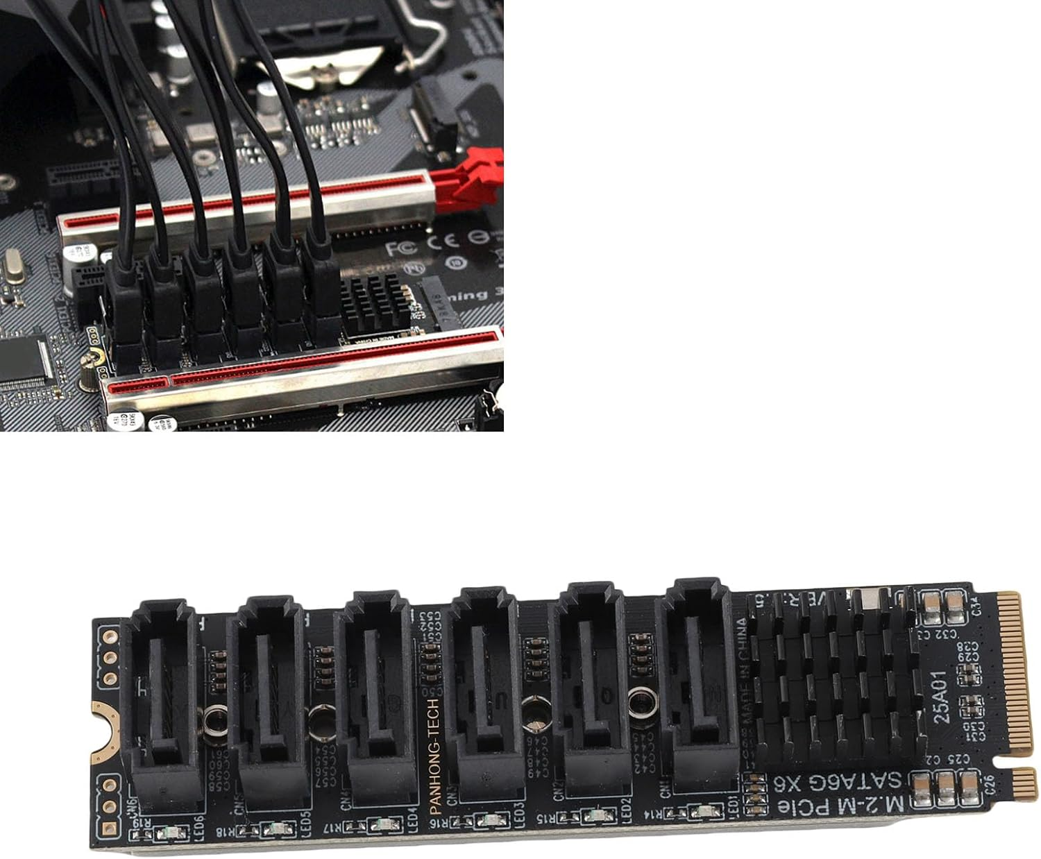 Bewinner M.2 to SATA3.0 Expansion Card 6 Portssata 3.0 Controller Pcie Expansion Card for ASM1166 Chip Adapter Card PCIE3.0 X2 16Gbps SATA3.0 6Gbps X 5 Support 6 SATA Devices image number 3