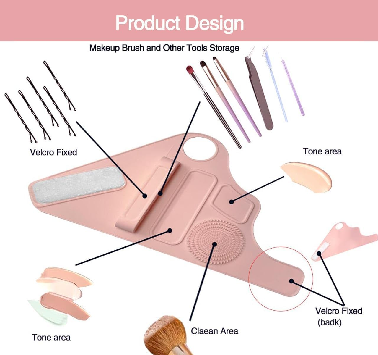 PAIKIUU Silicone Makeup Hand Strap, Adjustable Hand Strap for Blending Palettes, Auxiliary Tool Organization for All Kinds of Makeup Brushes and Foundation Mixing, Pink, Silicone Make-Up Wrist Strap image number 2