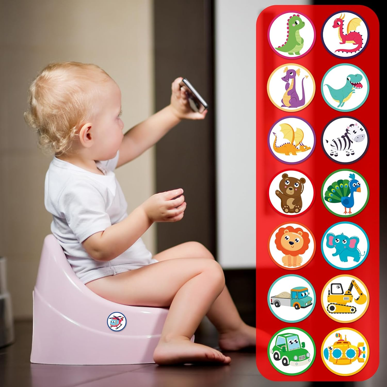 30Pcs Potty Training Stickers, Animal Cartoon Potty Stickers, Multicolor, PVC Material, Heat Resistant, Reusable, Indoor Use image number 6