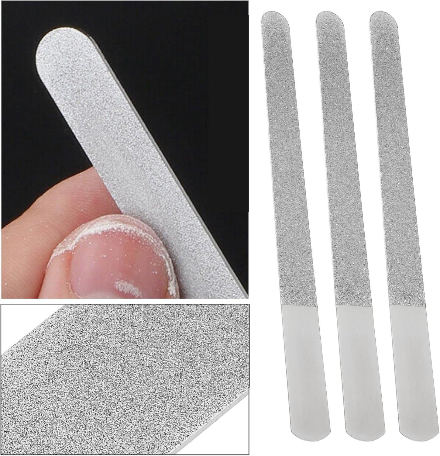 YINETTECH 3PCS Diamond Nail File Length 20Cm Stainless Steel Nail Buffer for Foot Care Manicure Pedicure for Home Personal Care Nail Salons Beauty Salons Silver image number 3