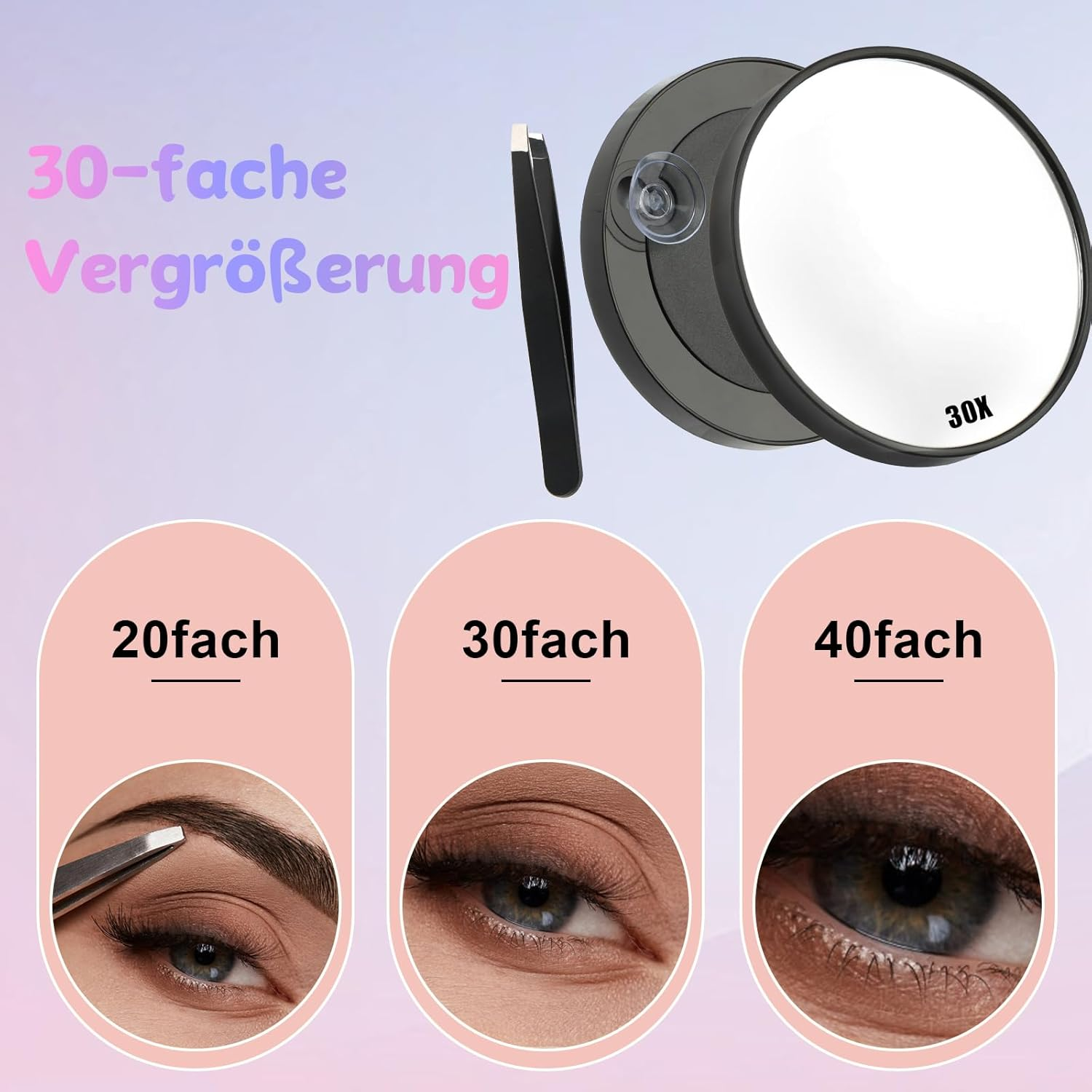 Deepton 30 X Magnifying Mirrors, 8.8 Cm with Suction Cup and Tweezers Set, Cosmetic Mirror with Magnification, Makeup Mirror for Makeup (30X/8.8 Cm) image number 5