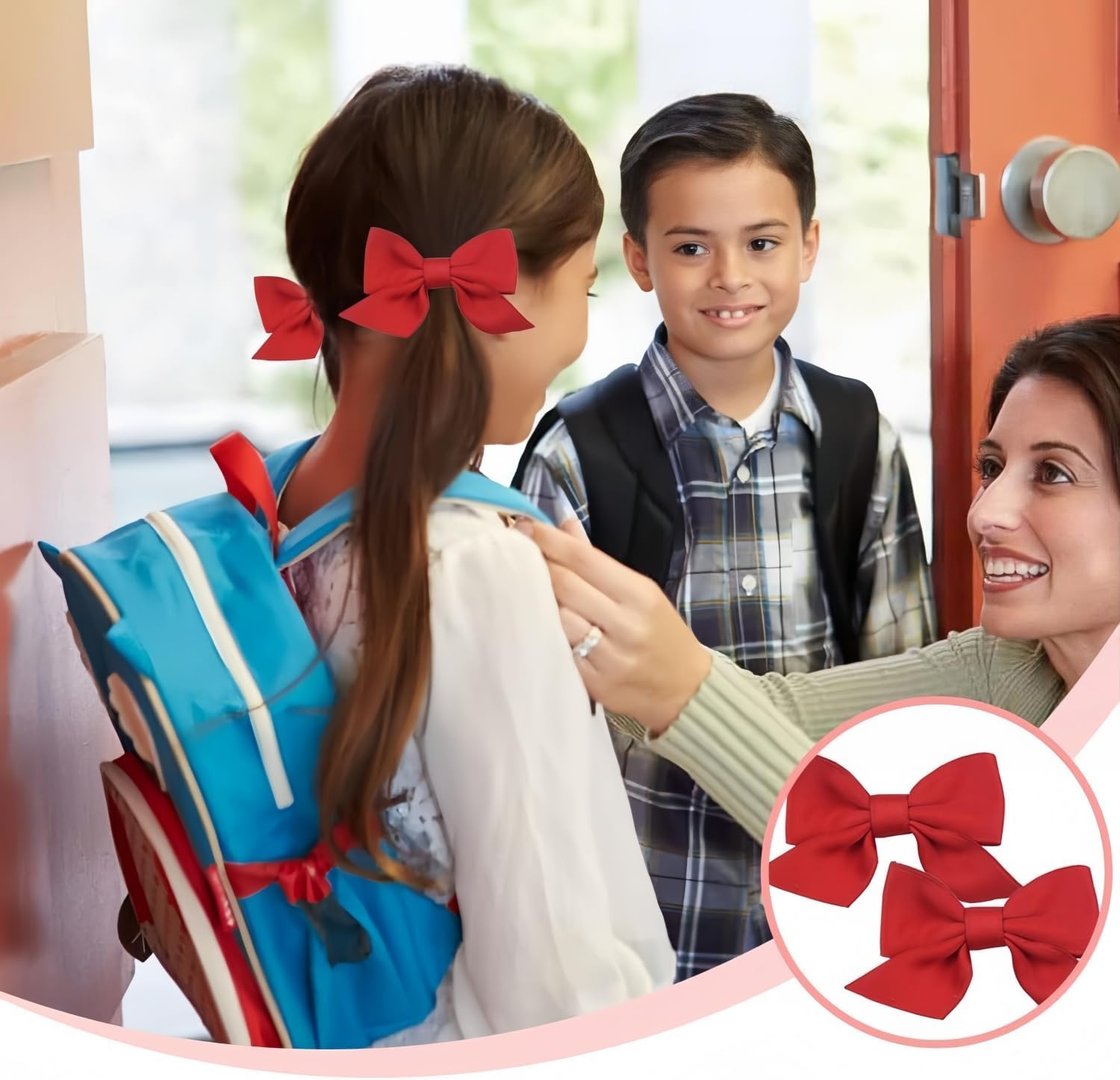 Heanvmyss 2 PCS Hair Bows for Women,Barrettes Solid Color,Soft Silky Hair Bows,Hair Styling Accessories for Women Girls(Red) image number 1