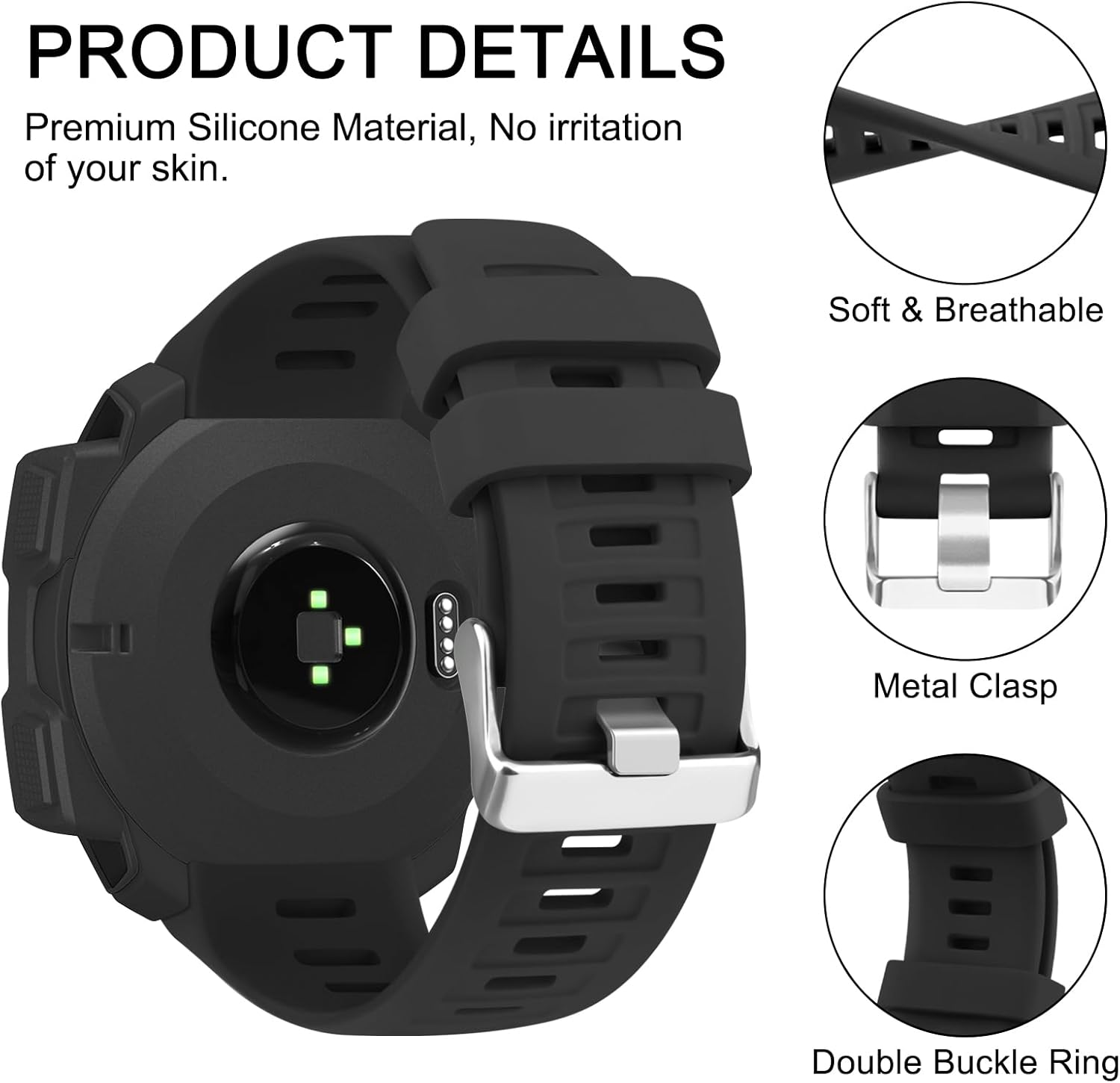 Leonids Sport Bands for Garmin Instinct/Instinct 2 Watch Bands, Soft Silicone Replacement Straps for Garmin Instinct Tide/Tractical Band - Lake Blue image number 2