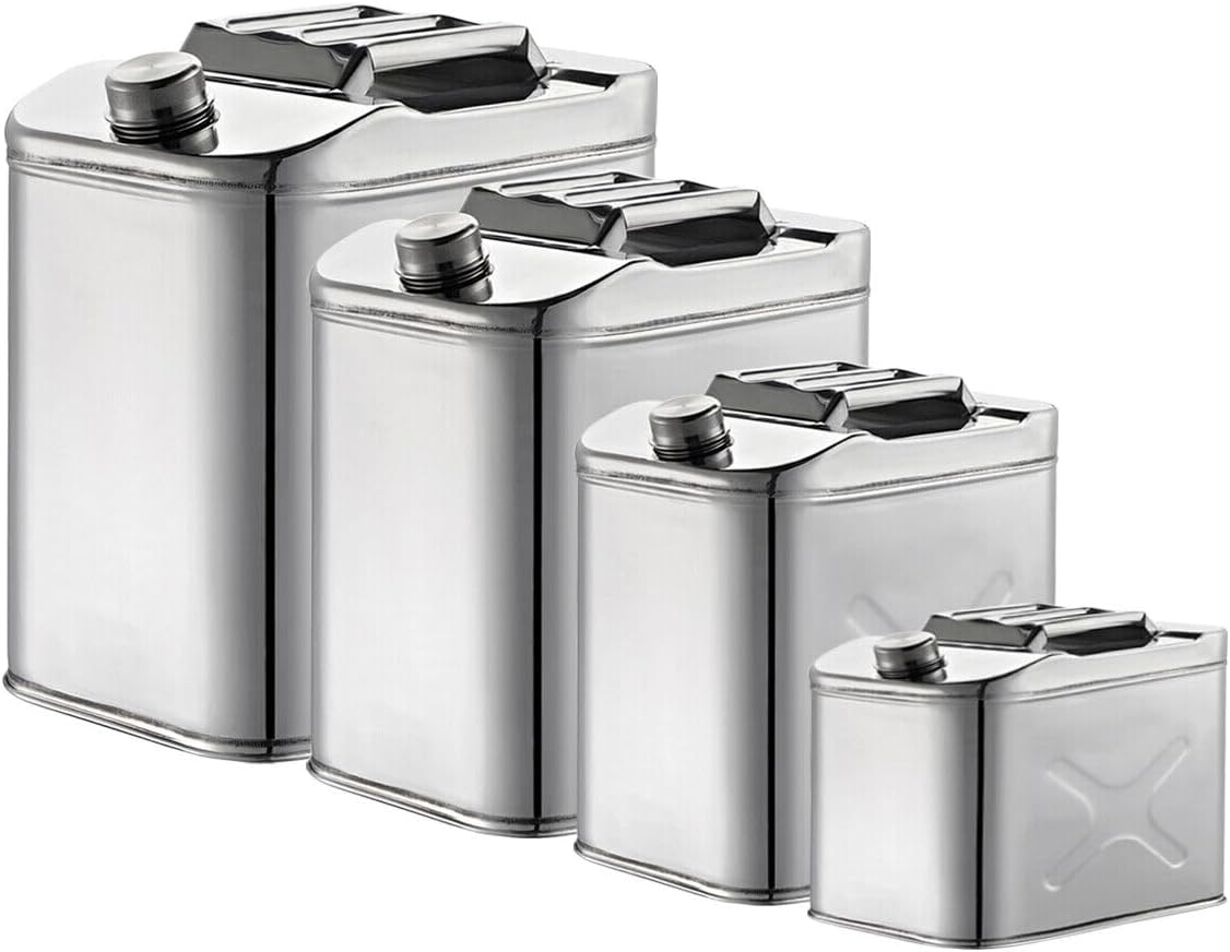Ariv Hommey 20L Jerry Can Horizontal,304 Stainless Steel Petrol Fuel Tank W/Built-In Spout,Portable Heavy Duty Diesel Containers Storage Car Motorcycle image number 3