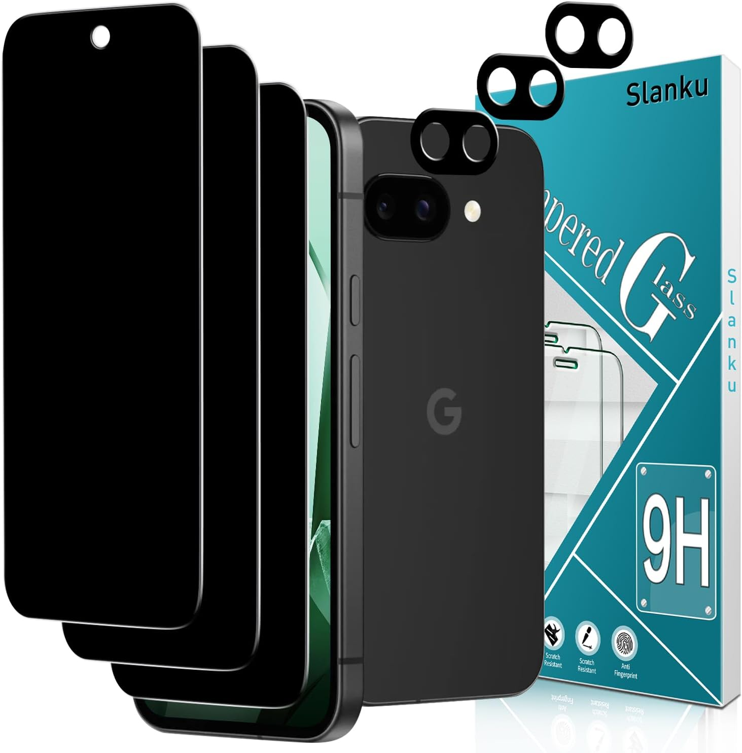 Slanku [3+3 Pack] Screen Protector for Google Pixel 9 and Camera Lens Protector, Fingerprint Compatible, 9H Tempered Glass Film, anti Scratch, No Bubbles