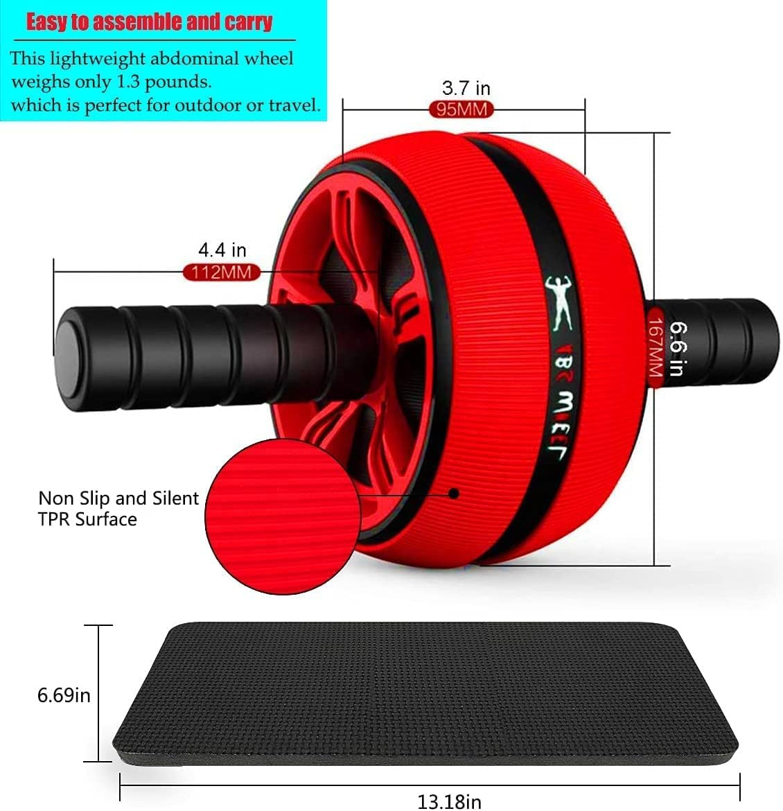 Ab Roller Wheel with Knee Pad - Core & Abs Home Workout Equipment for Men and Women - Wide Non-Slip Abdominal Exercise for Home Gym Fitness Equipment (Red) image number 1