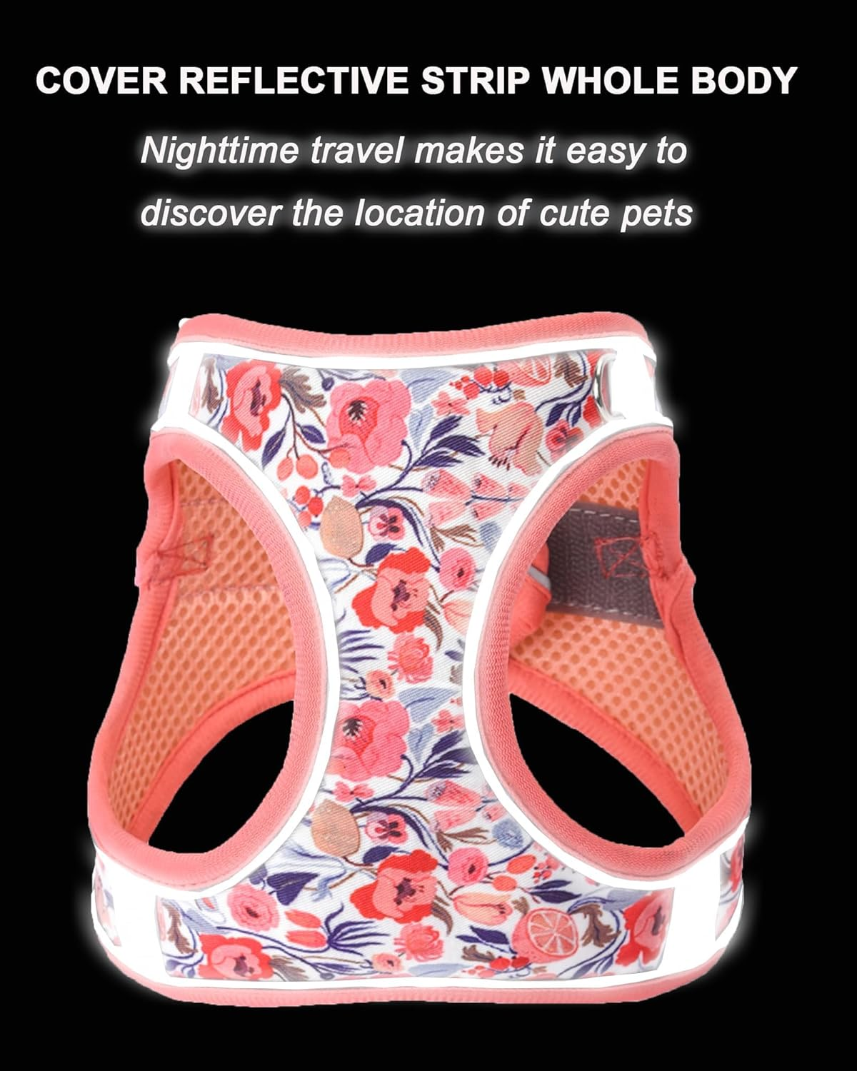 S Peach Flower Pattern Dog Harness and Leash Set,No Escape Easy Walk Puppy Harnesses for Training Walking，Breathable Adjustable Puppy Vest for Small Medium Dogs, Cats (Peach, S) image number 2