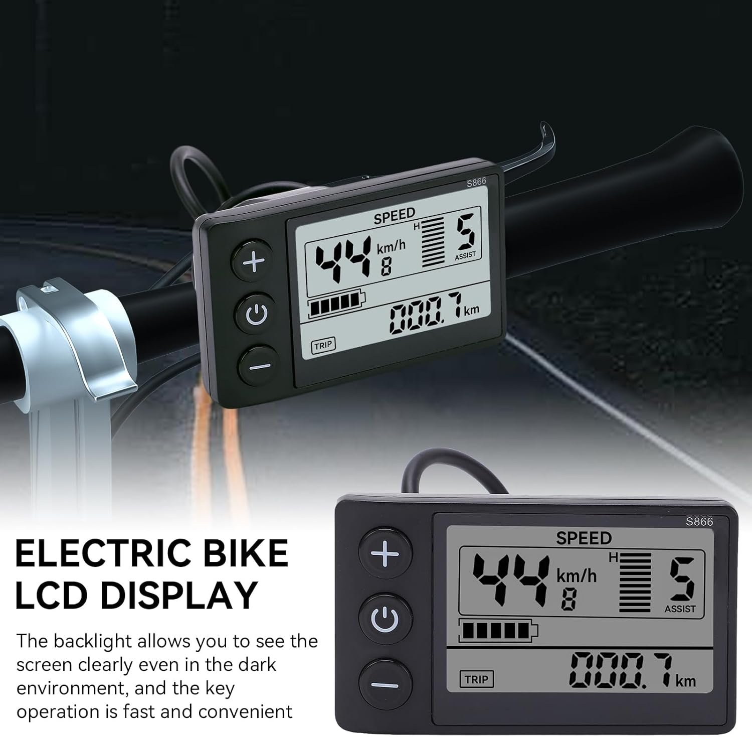 Electric Bike LCD Display Meter, 24V 36V 48V E Bike Display Meter Control Panel with Waterproof Plug Conversion Kit for Electric Scooter 22.2Mm/0.9In Handlebars image number 3