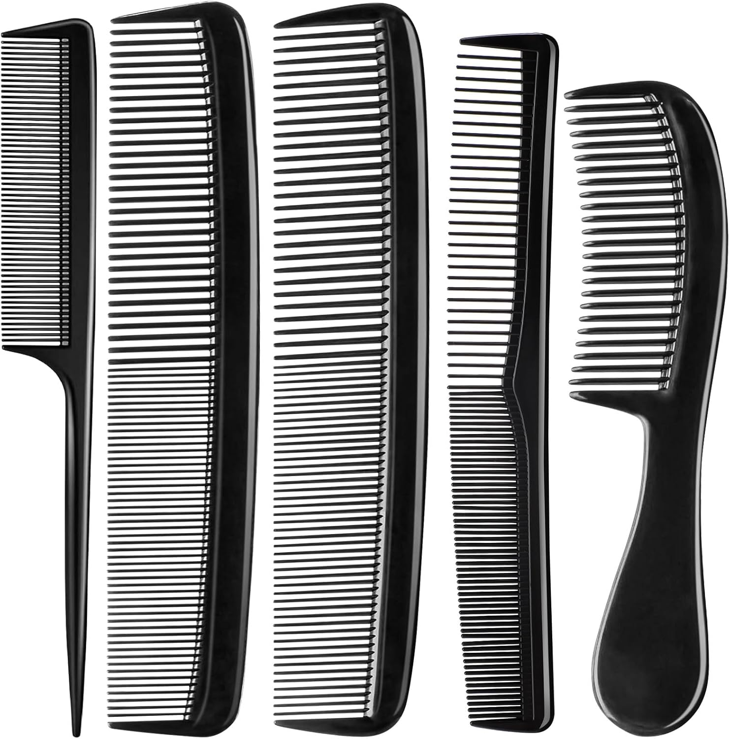 5 Piece Professional Black Comb Set, Premium Hair Comb, Fine Tooth Tail Combs and Styling Comb for Men and Women, Perfect for Parting, Teasing, Hairdressing, and Everyday Styling