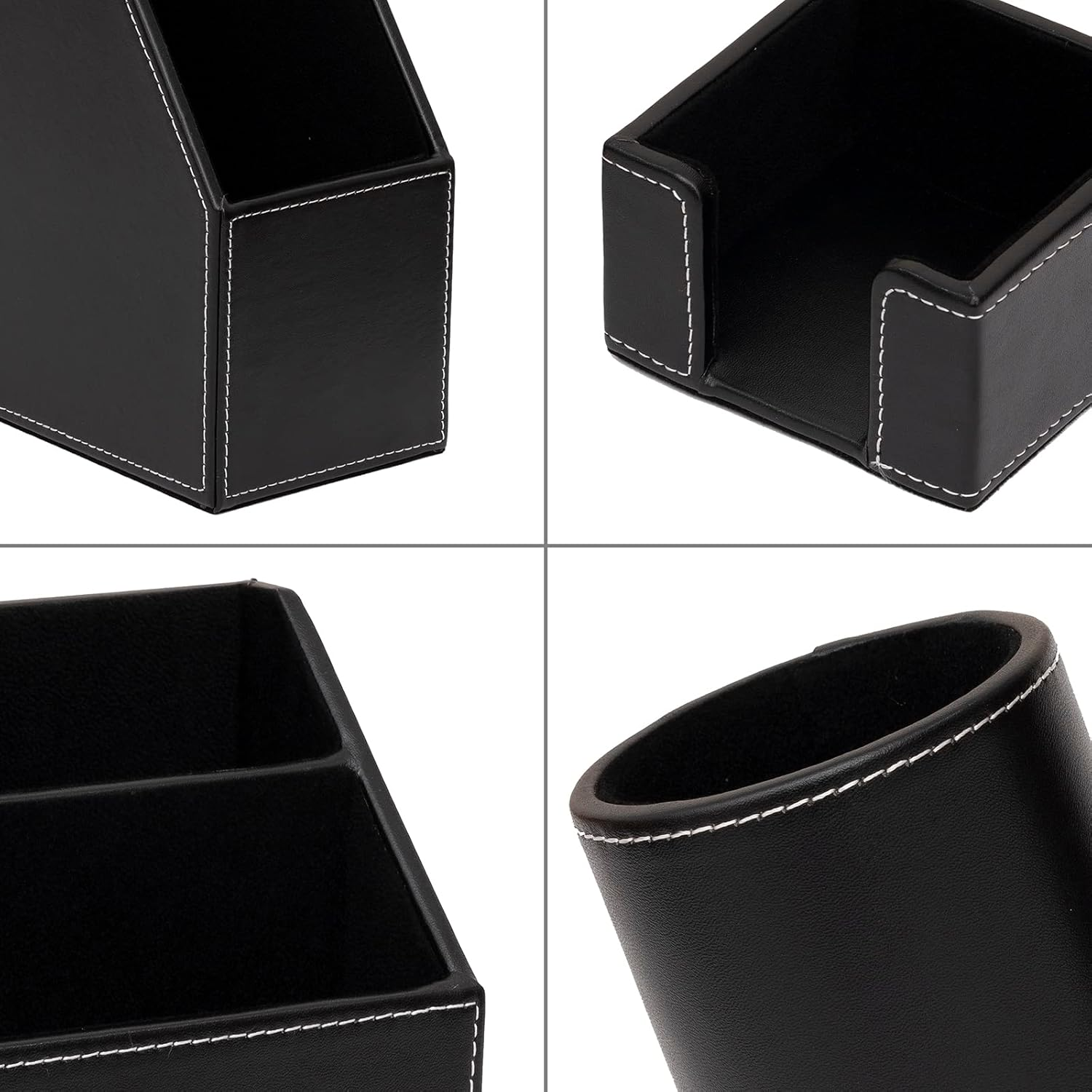 6 Piece Office Supplies/Desk Organizer Set with Desktop Leather Writing Pad,File Paper Tray,Magazine Folder Holder, Pen Cup,Sticky Note Holder,Letter Mail Sorter,Workspace Decor for Women Men (Black)