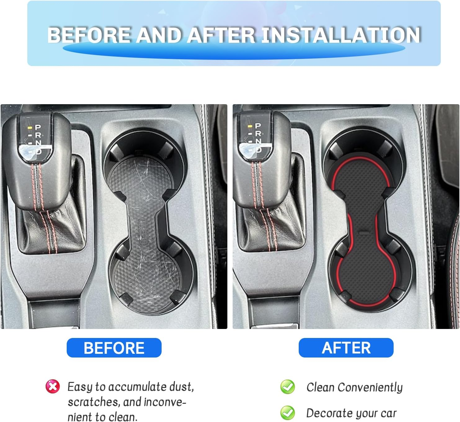 SXCY for 2024 Ford Ranger Accessories Cup Holder Inserts Liner 2024 Ranger Door Slot Mats Cupholder Coasters for 2024 Ford Ranger Lariat/Raptor/Xl/Xlt Accessories Inserts Liner Waterproof Mats(Red) image number 2