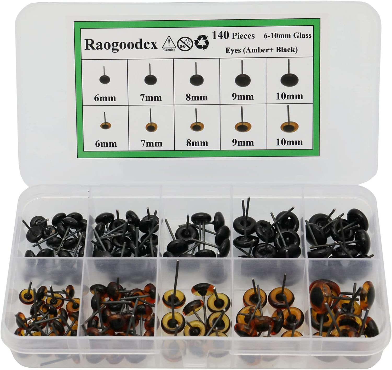 140Pcs Needle Felting Eyes 6-10Mm Mini Glass Black with Clear Eyes Kits for Toy Teddy Puppets Dolls Wool Felting Crafts