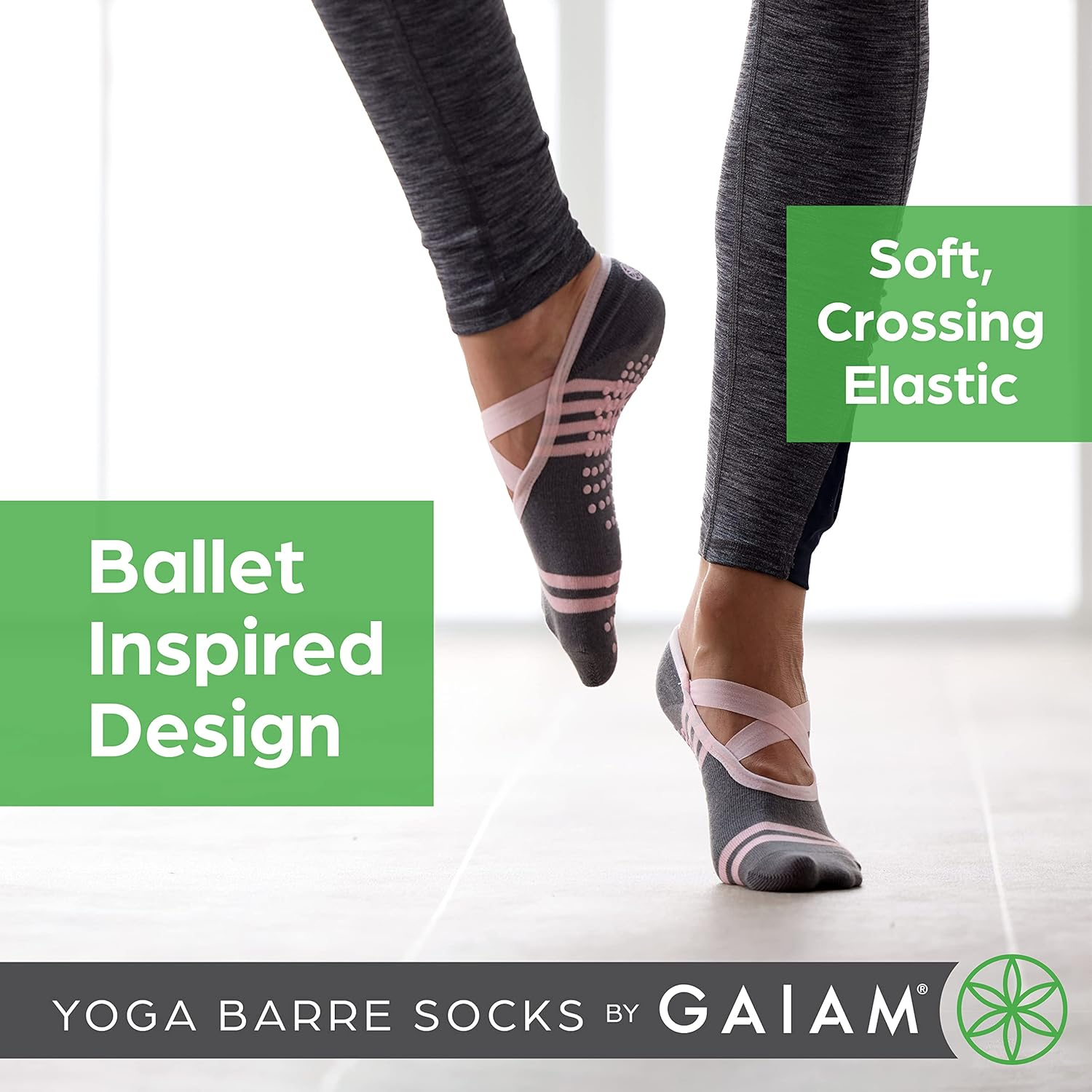 Gaiam Yoga Barre Socks - Non Slip Sticky Toe Grip Accessories for Women & Men