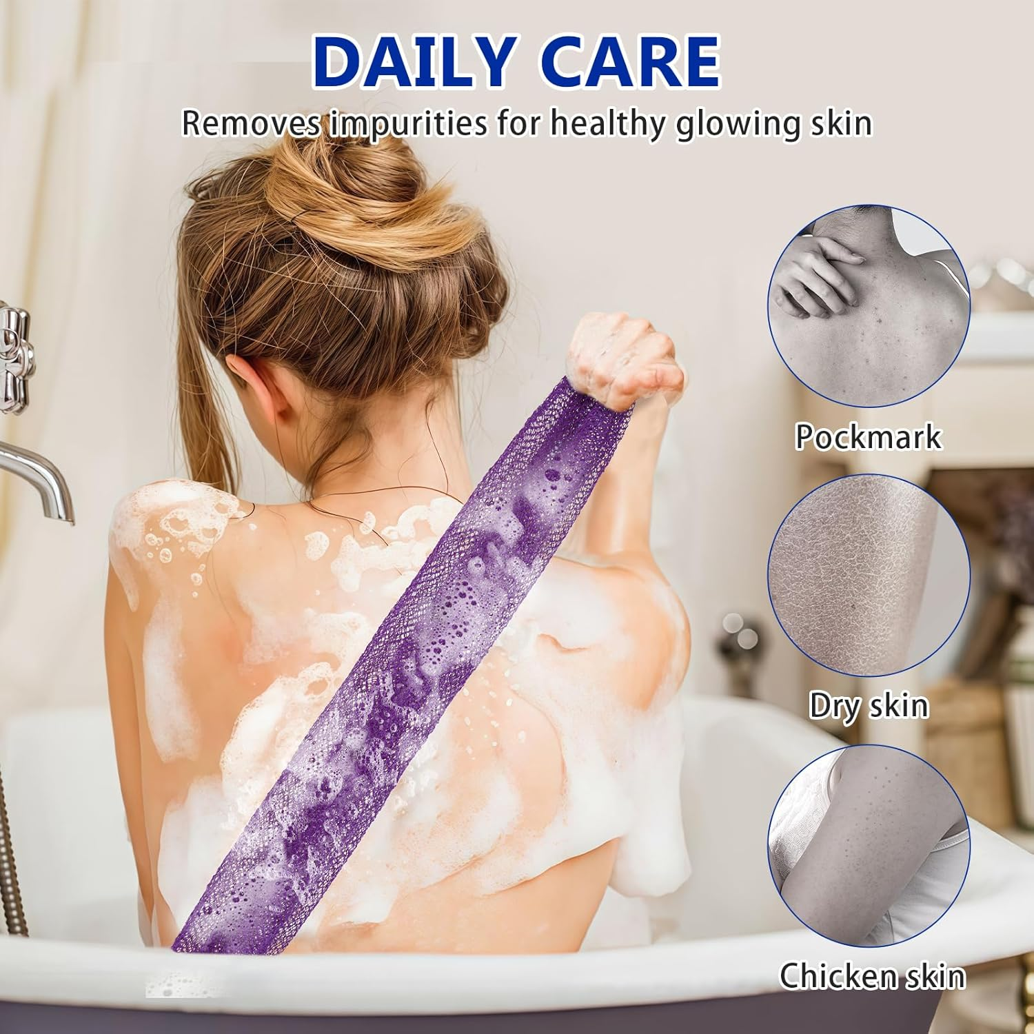 MR.TIMELAG African Net Bath Sponge 2-Pack - Extra Long Exfoliating Bath Towels (Purple + Navy Blue) for Deep Cleansing & Skin Renewal - Premium Mesh Body Scrubber for Men & Women (0.17Kg) image number 5