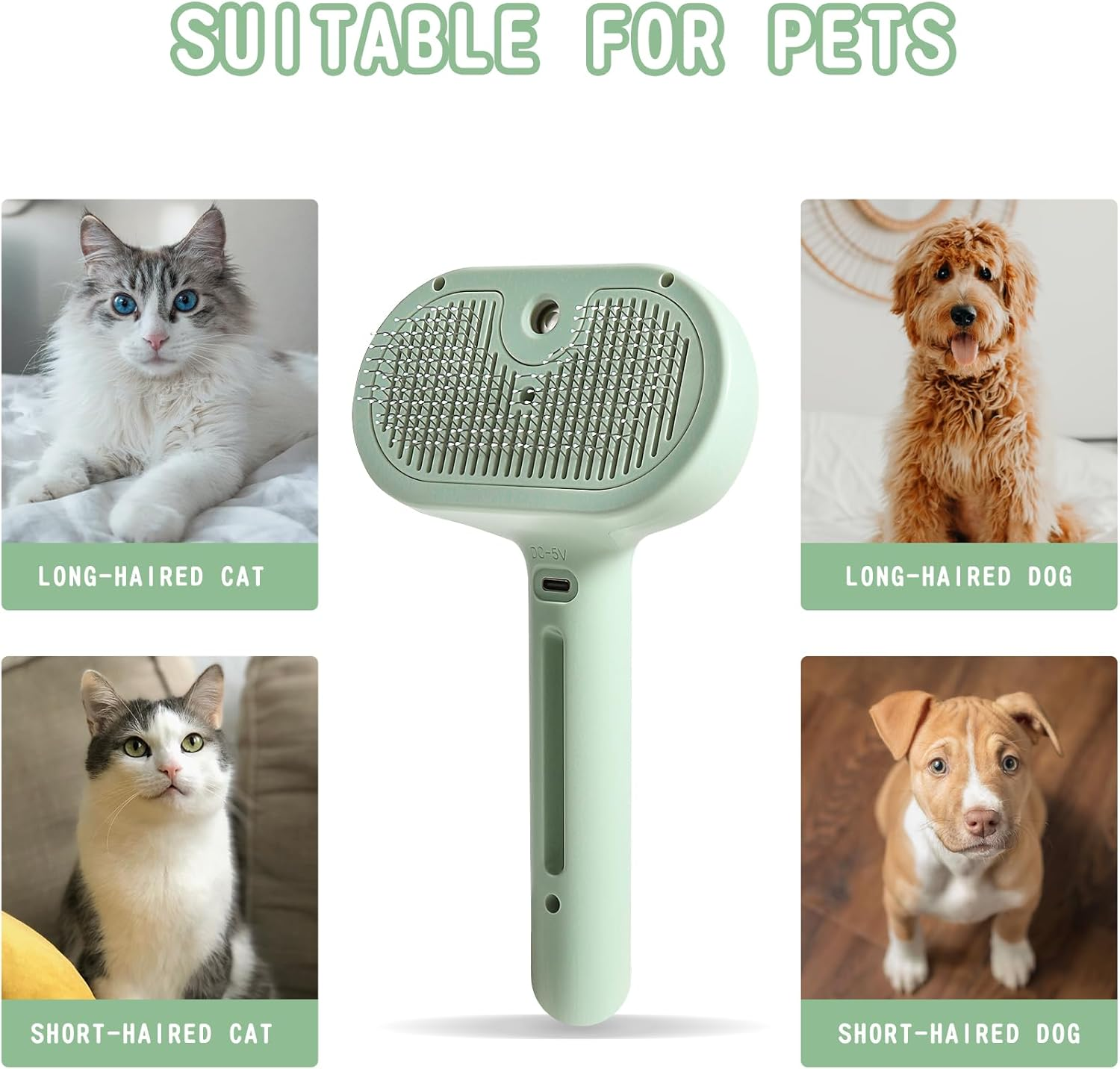 Pet Spray Hair Comb, Cat Hair Brush with Water, Pet Hair Removal Comb with Water Tank, Wet Cat Comb, 2 in 1 Cleaning Brush Cat,Cat Brush with Release Button,Pet Hair Cleaner Brush for Cat (Sky Blue) - Sky Blue image number 3