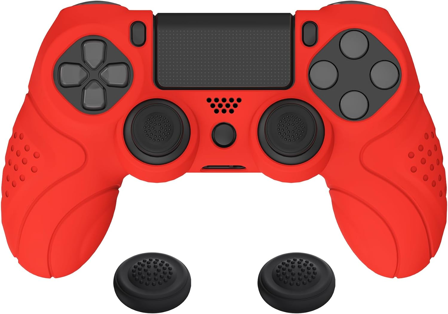 Playvital Guardian Edition Passion Red Ergonomic Soft Anti-Slip Controller Silicone Case Cover for Ps4, Rubber Protector with Black Joystick Caps for Ps4 Slim/For Ps4 Pro Controller image number 5