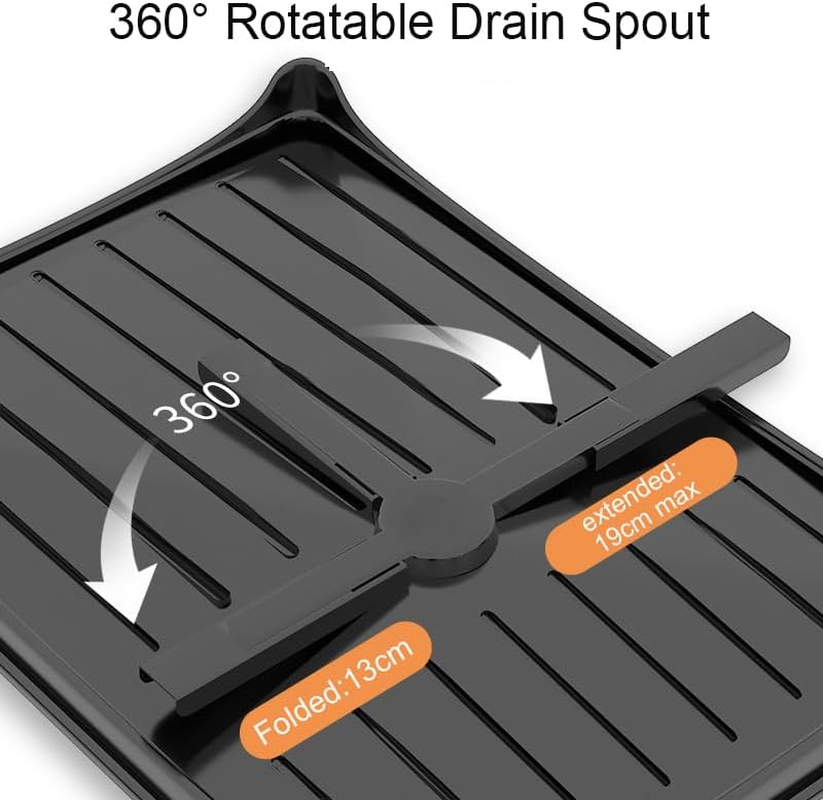 2 Tier Dish Drying Rack, Stainless Steel Dish Rack with Rotating Drainer Board, Durable Large Plate Rack with Cutlery Holder and Cup Rack for Kitchen Storage & Organisation (Black-02) image number 3