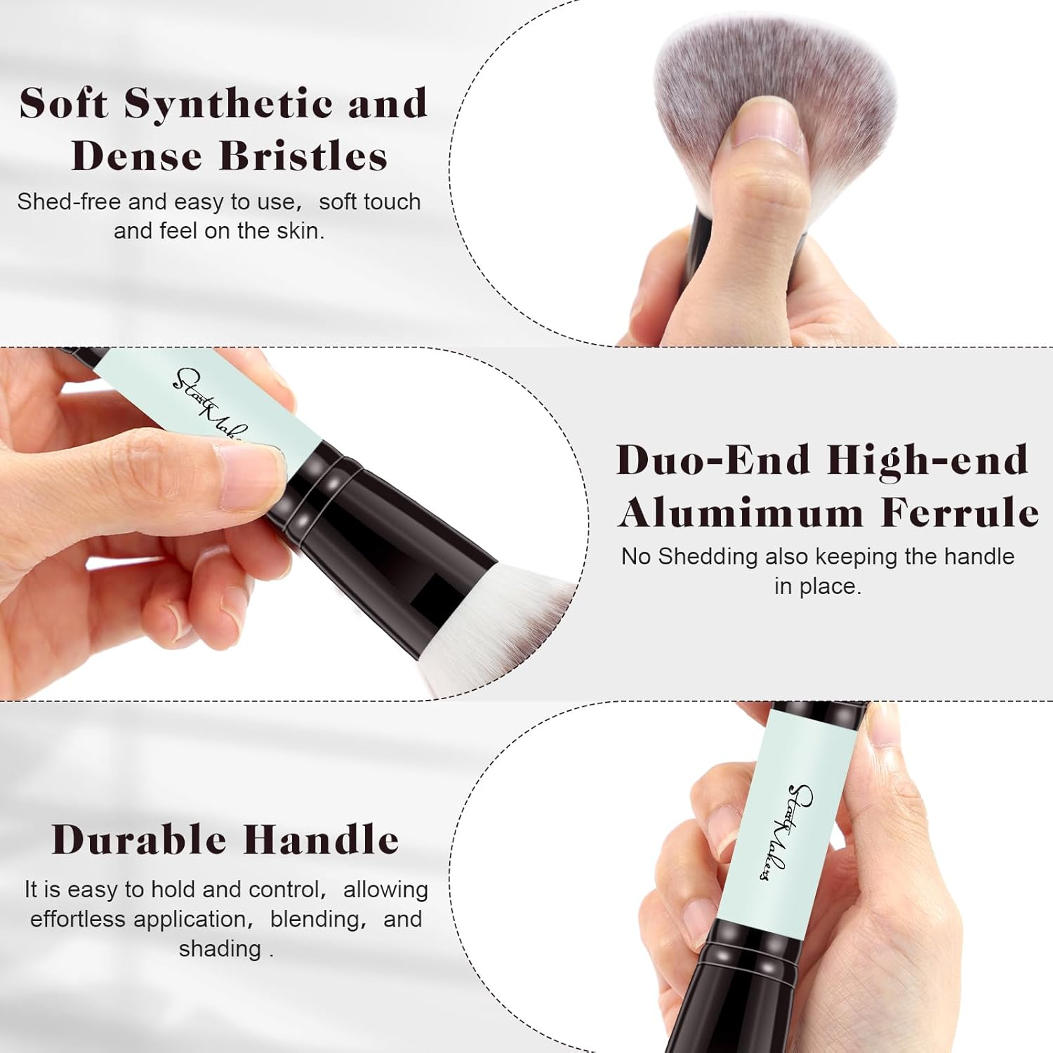 Start Makers 5PCS Makeup Brush Set Double-End Makeup Brushes for Foundation Contour Blush Highlight Blending Eyebrow Brush Eyeshadow Eyeliner Make up Brushes Set Bright Cyan image number 2