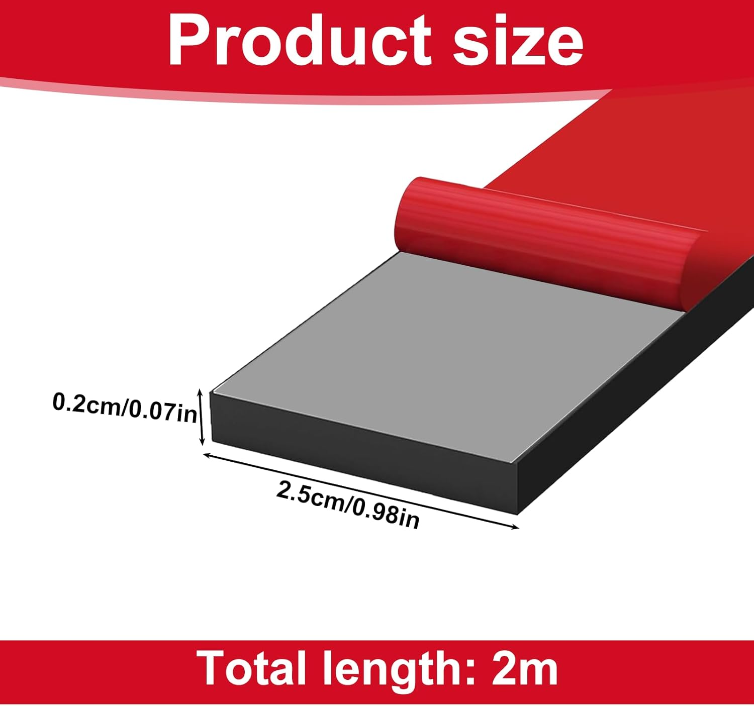 Rubber Strips with Adhesive Backing, 25Mm(W) X 2Mm(T) X 2M(L) Solid Rubber Seal Strip Neoprene Rubber Tape Roll for DIY Gaskets Pads Seals Crafts Protection Warehouse Flooring Rubber Strips image number 2