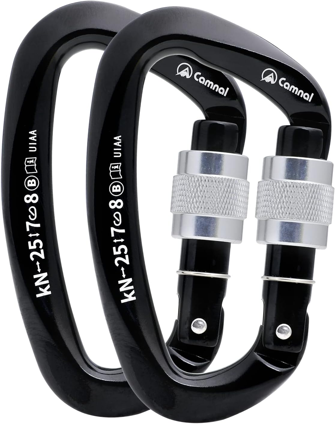 CAMNAL UIAA & CE Certified Heavy Duty Locking Carabiner 25KN (5620 Lbs) Screw Lock D Shape Carabiner Clip for Rock Climbing, Mountaineering, Aerial Work