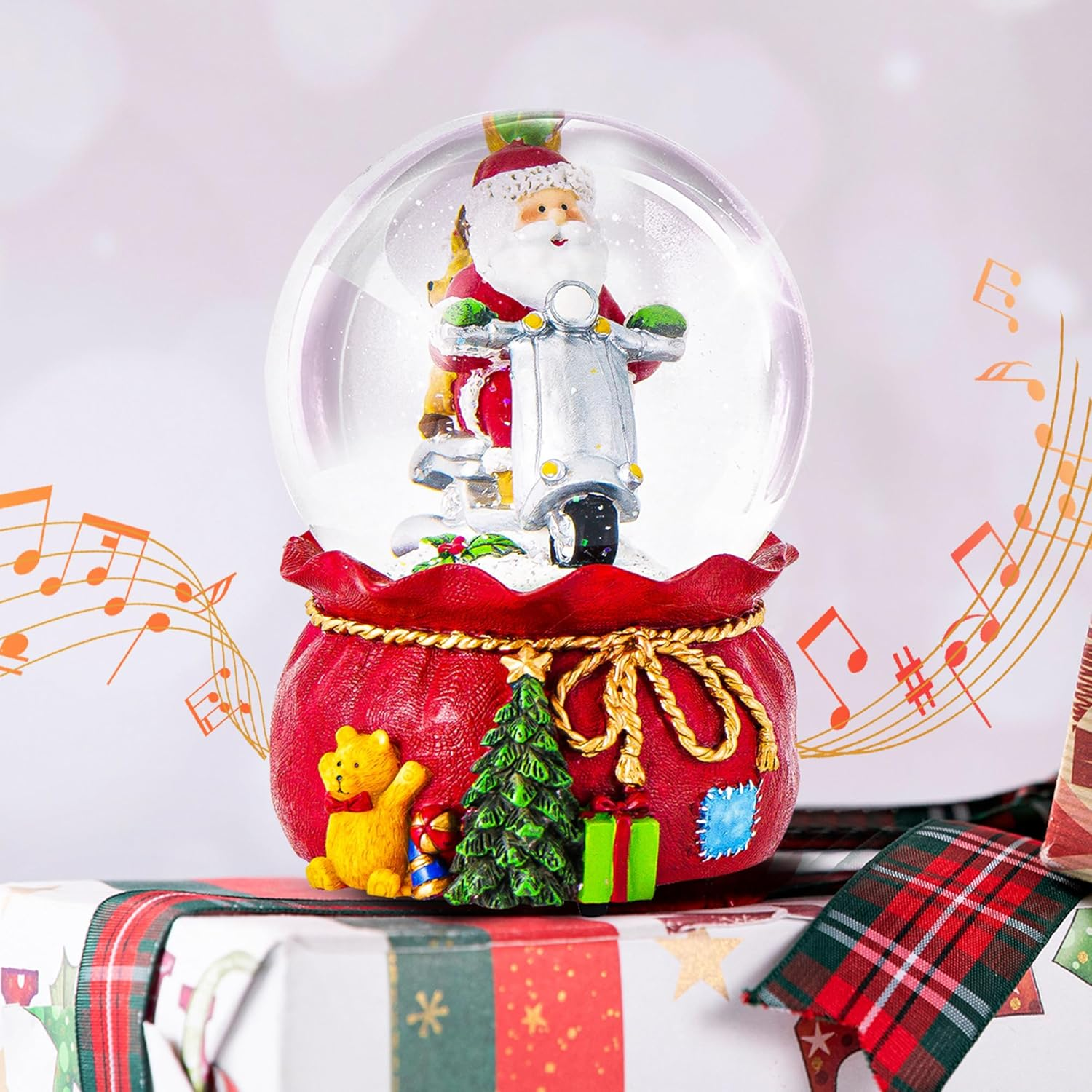 Snow Globes Glitter Water Globe Decoration Musical Snow Globes Decor Plays We Wish You a Merry Christmas, 100Mm, Santa Riding a Motorcycle image number 5