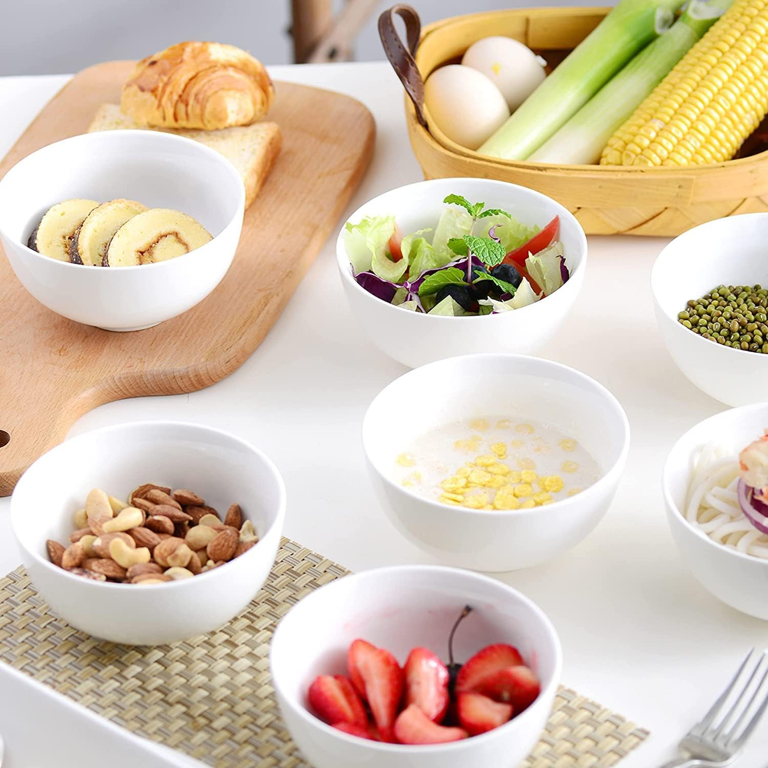 HUIRUMM Cereal Bowl, Set of 8 round Dish Bowls,780Ml Soup Bowl for Cereal/Soup/Rice/Desserts/Ice Cream/Breakfasts, Dishwasher & Microwave Safe, Series Regular- White