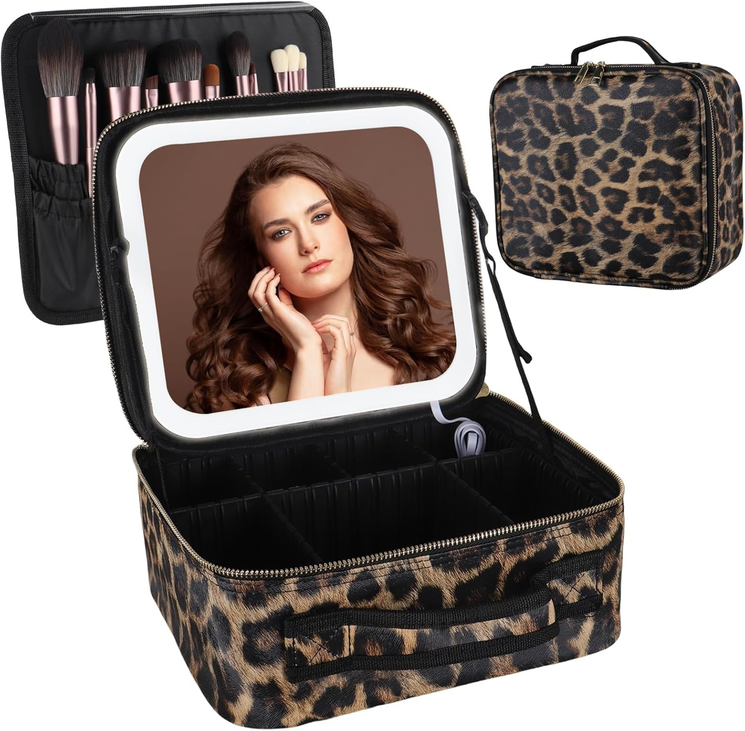 Longfng Makeup Bag with LED Light and Mirror, Large Capacity Travel Makeup Organizer, 3 Adjustable Brightness, Waterproof Portable Toiletry Bag for Women image number 6