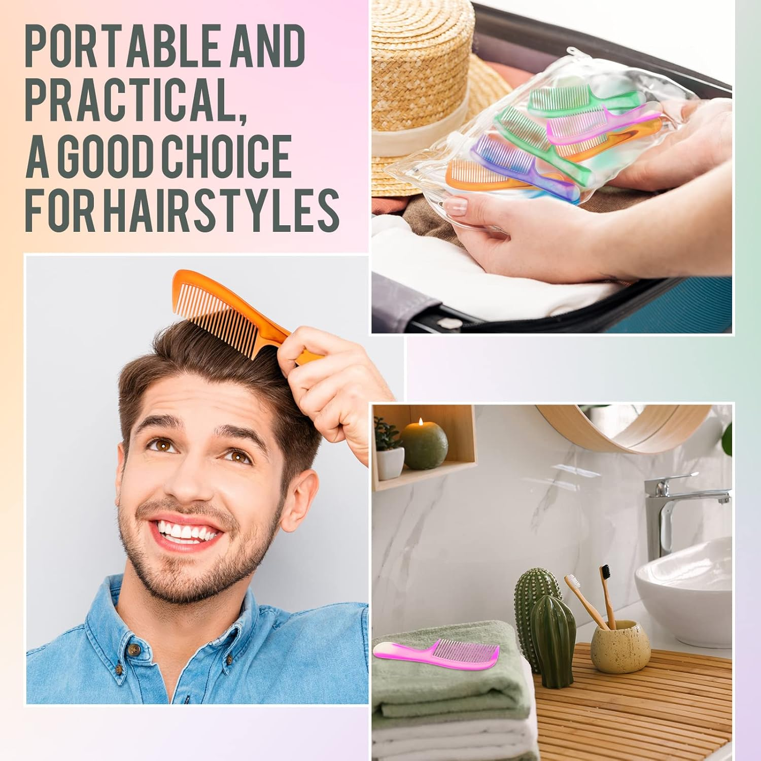 200 Pcs Individually Wrapped Hair Combs Disposable Hair Combs Set Colorful Hair Combs Bulk for Hotel Shelter Homeless Nursing Home Charity Church, 4 Styles image number 6