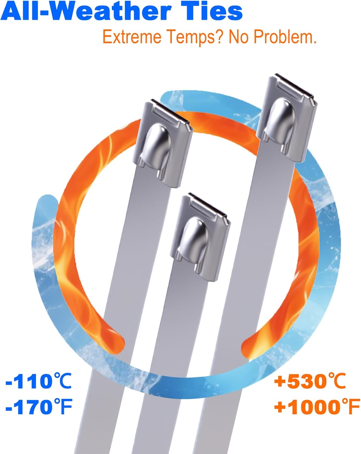 Metal Zip Ties of 100 Pcs, 28 in 304 Stainless Steel Cable Ties, Heavy Duty Metal Zip Ties for Exhaust Wrap, Heat Resistant Fencing Ties. for Pipe, Auto Repair. L/28&rdquo;(700Mm) W/0.18&rdquo;(4.6Mm) image number 6