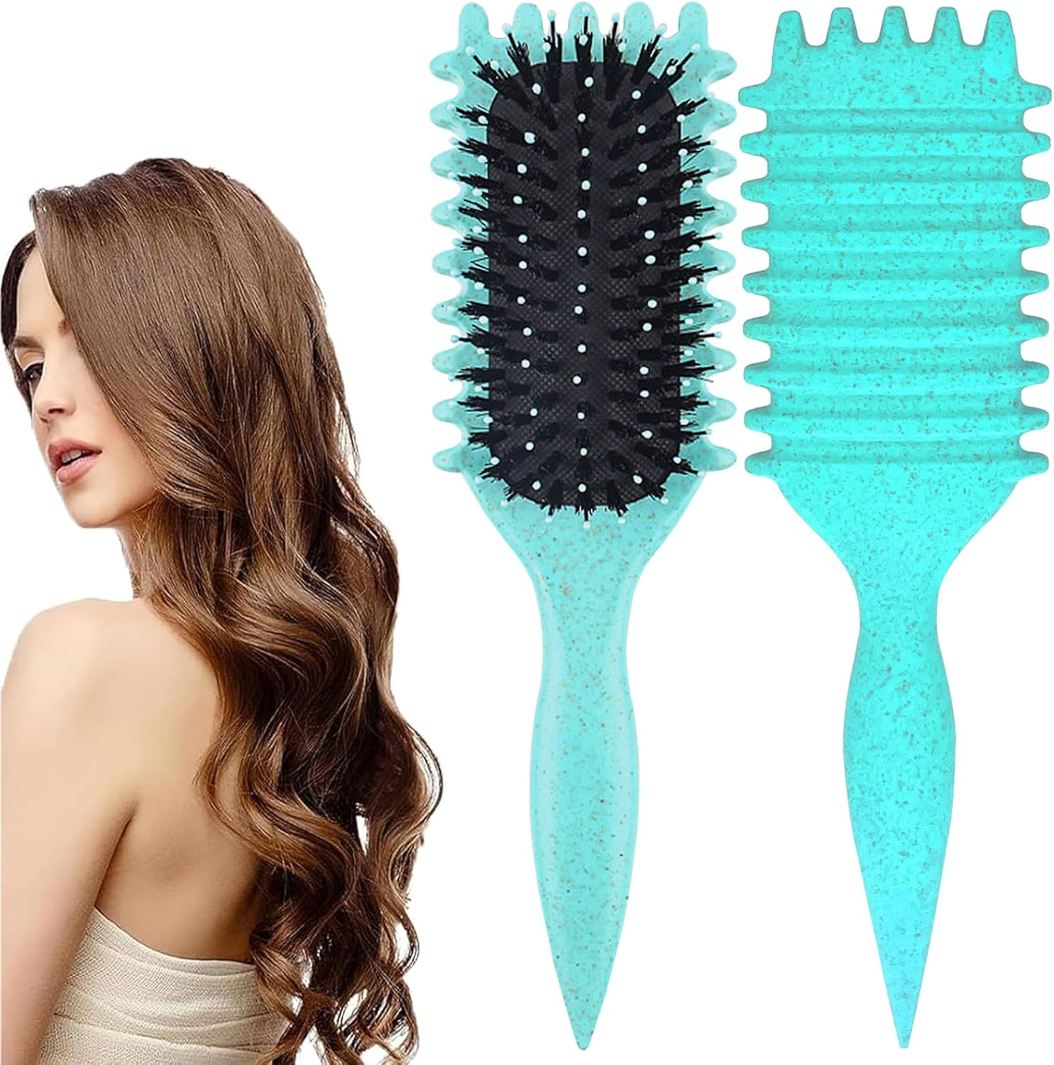 Curly Hair Brush: Bounce Hair Brush Less Pulling Styling Brush for Men and Women Boar Bristle Curl for Combing Detangling, Pink