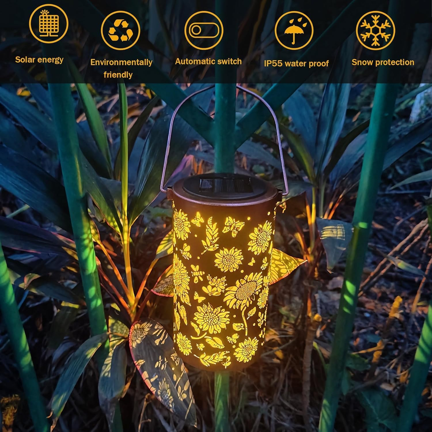 ZHJLIXU Solar Lanterns Outdoor,Waterproof LED Solar Light for Garden Outside,Hanging Sunflower Solar Lights Lable Lamps Garden Decoration Backyard Lighting Gift image number 4