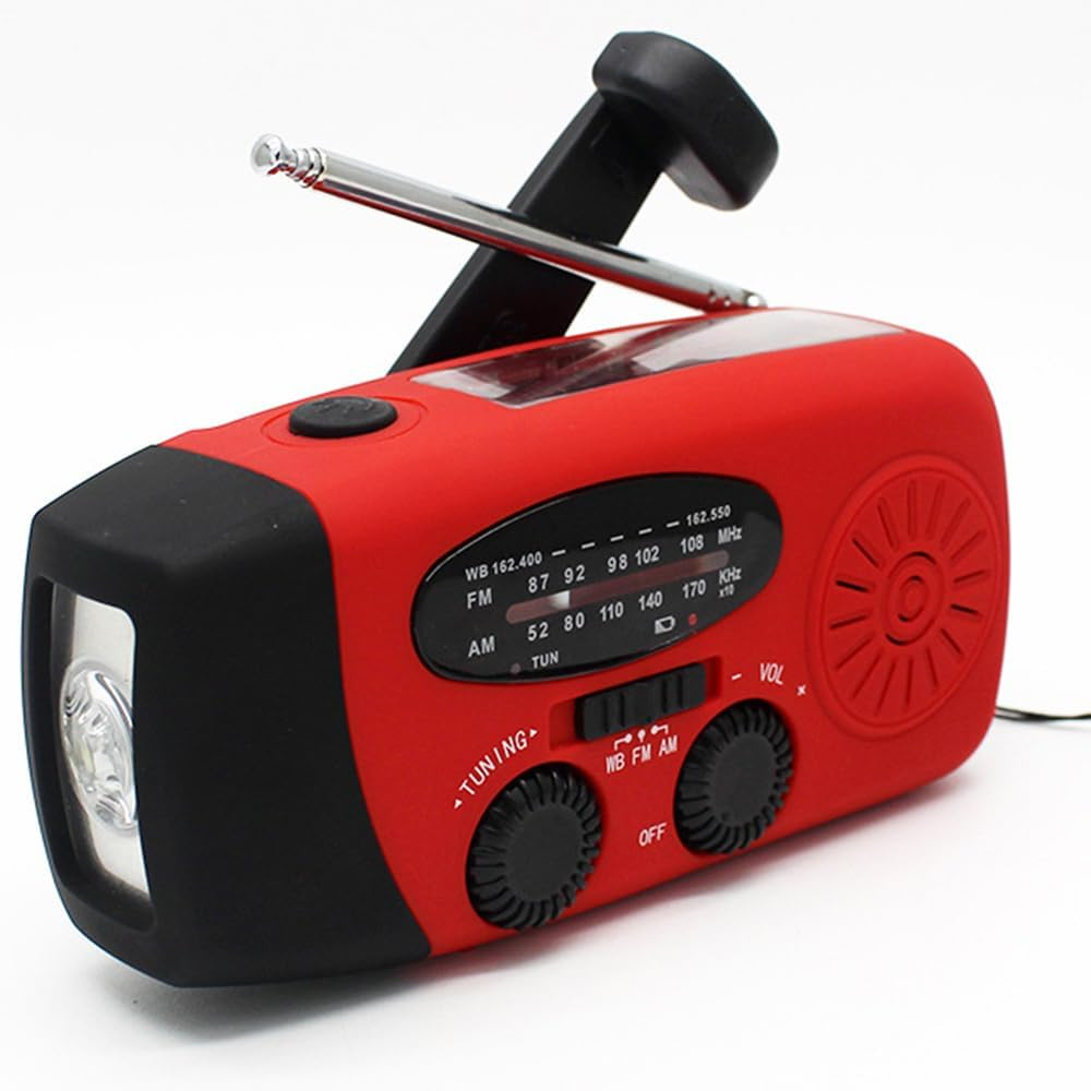 TOMVAES 2000Mah Emergency Crank Weather Radio,Noaa/Fm/Am Solar Radios, Portable Survival Radio,Led Flashlight, Cell Phone Charger for Camping Hiking,Red image number 5