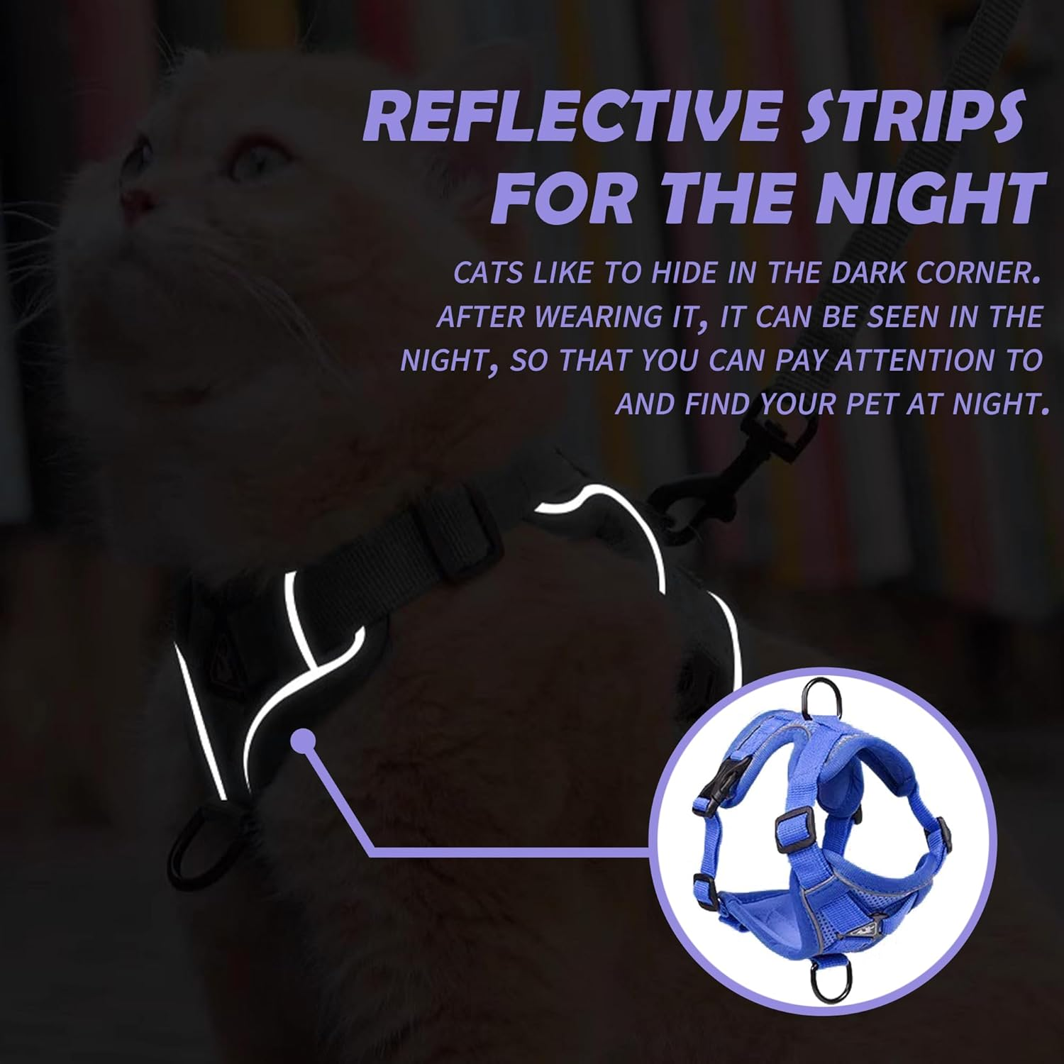 Tikxlafe Cat Harness with Leash, 150 Cm, Cat Leash with Harness, Polyester, Adjustable Cat Leash Set, Escape Proof for Kittens (Blue, M) image number 5