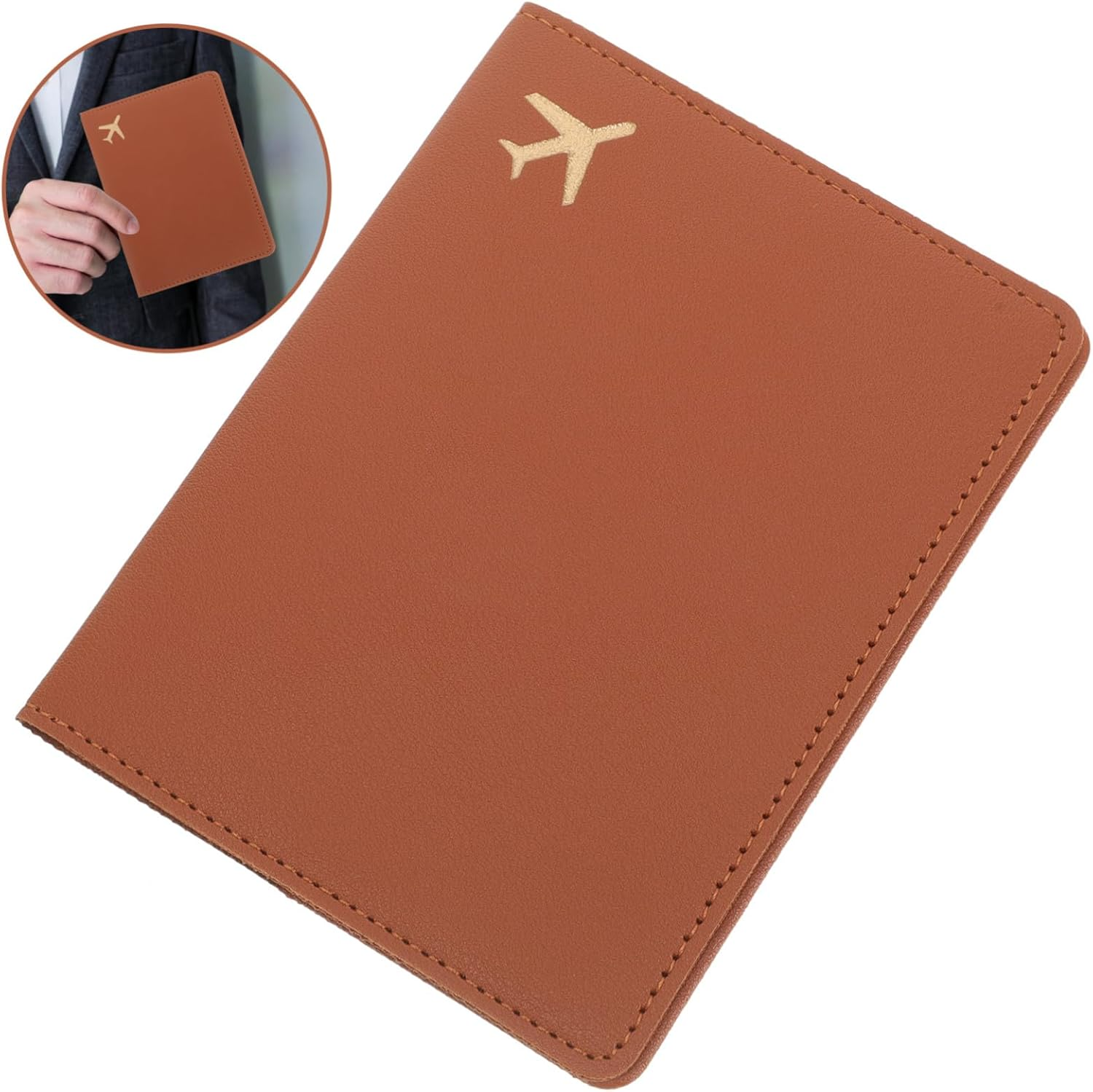 GAXIRE Travel Passport Holder Pu Leather RFID Blocking Card Holder Case with Zipper Pocket for Men Women Family Travel Document Organizer Brown image number 1