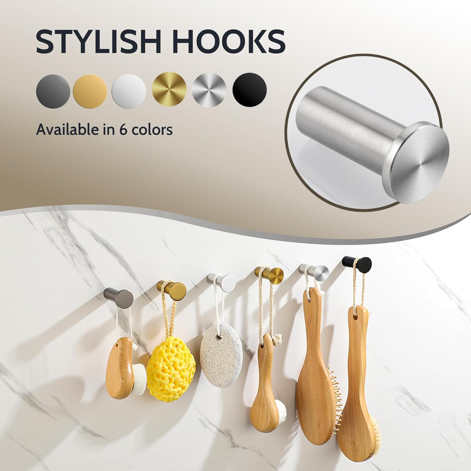 SAYAYO Modern Coat Hooks Wall Mount, Brushed Towel Hooks for Bathroom Robe Hooks, Heavy Duty Wall Hooks for Hanging, SUS 304 Stainless Steel 4 Pcs - Black image number 2