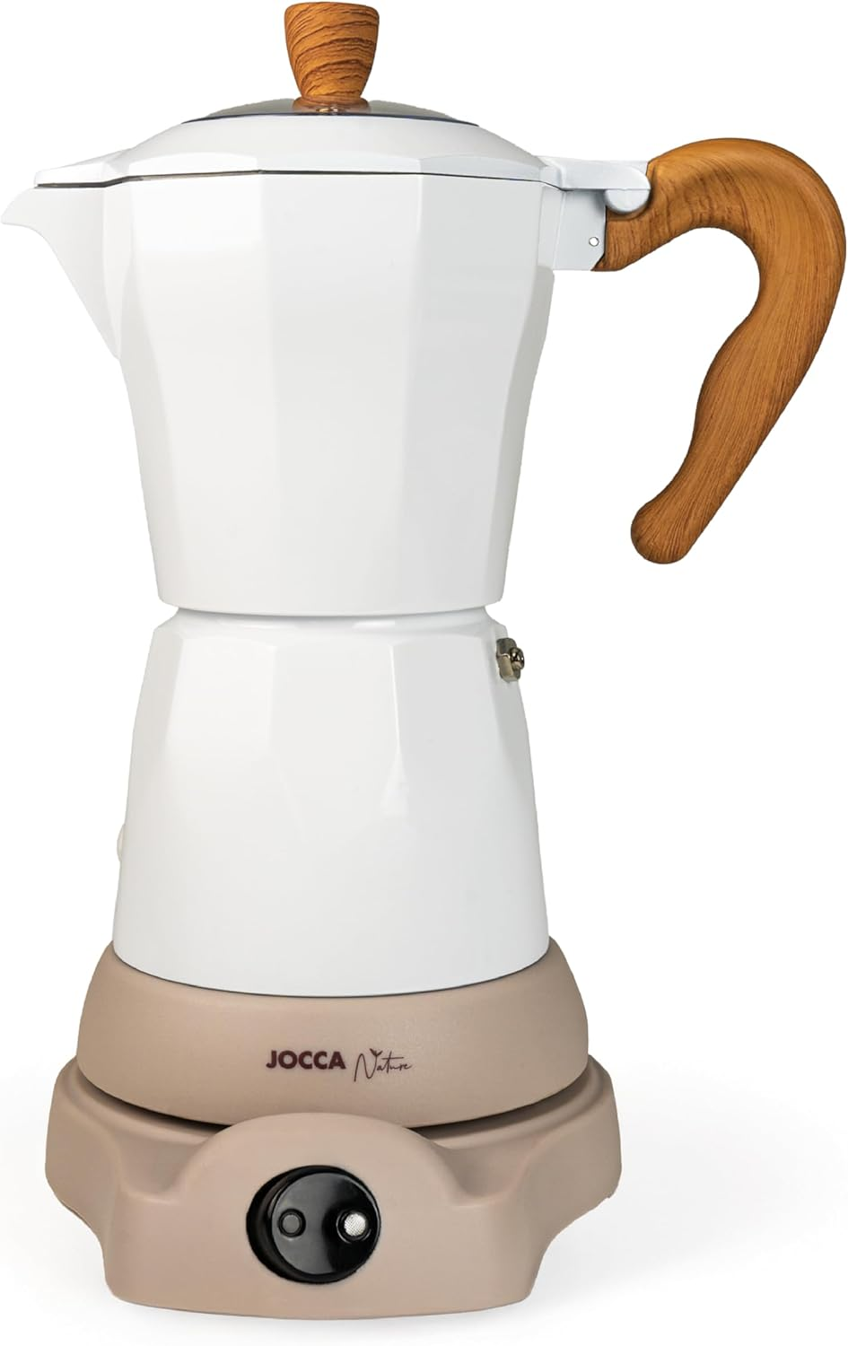 Jocca Electric Italian Coffee Machine Nature, 6 Cups Mocha Cooker, 300 Ml, Rotating Base, Cold Touch Handle, Keep Warm Function, White