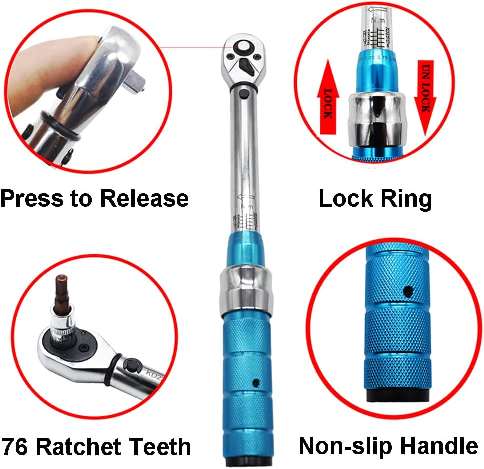 Threeh Inch Pound Torque Wrench 1/4-Inch Drive 1-6 Nm/0.7-4.5Ft-Lb Bicycle Maintenance Kit for Road & Mountain Bikes Motorcycle Multitool image number 1