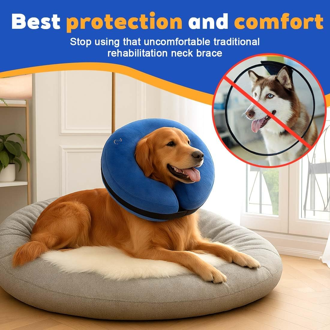 1 Piece Collar Dog & Cat, Dog Collar Leak Protection, Inflatable Neck Collar Soft after Surgery and Castration, Protective Collar, Collar for Dogs and Cats, Protective Collar Dog with Adjustable image number 1